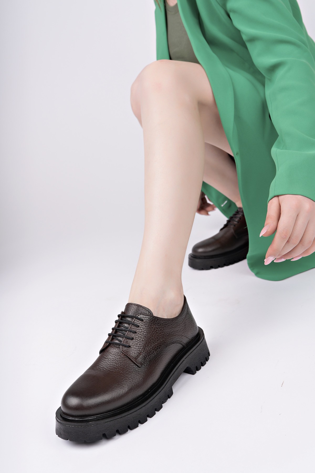 BLANCA Bağcıklı Hakiki Deri Kalın Taban Günlük Casual Makosen Kadın Loafer Ayakkabı - Görsel 7