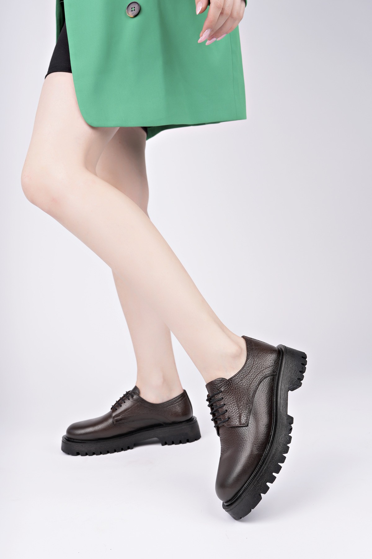 BLANCA Bağcıklı Hakiki Deri Kalın Taban Günlük Casual Makosen Kadın Loafer Ayakkabı - Görsel 9