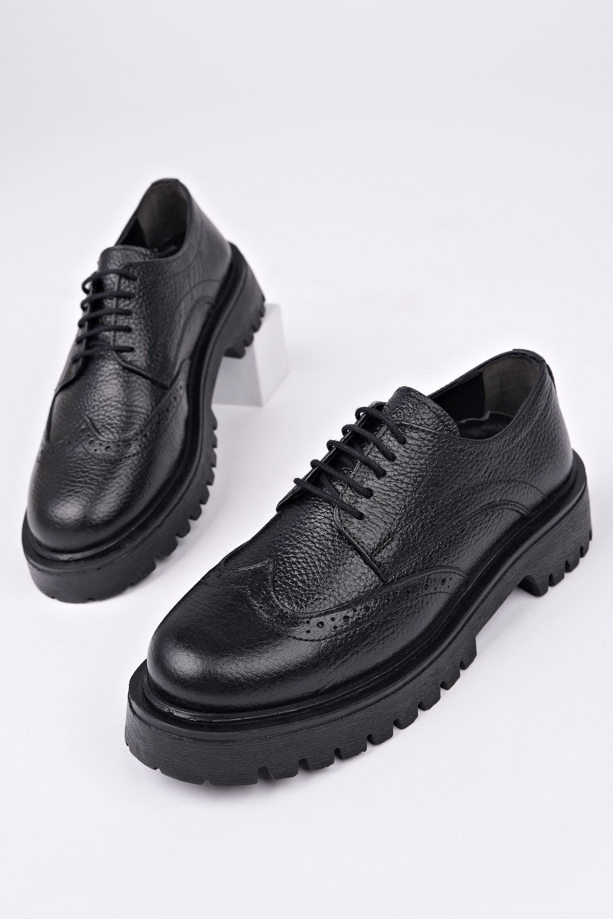 AMOUR Bağcıklı Hakiki Deri Kalın Taban Günlük Casual Makosen Kadın Loafer Ayakkabı - Görsel 3