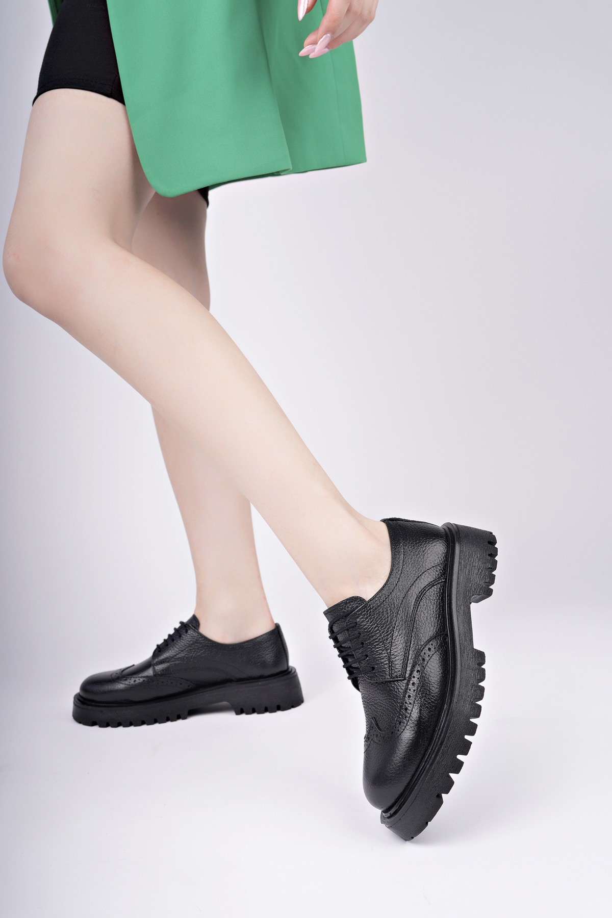 AMOUR Bağcıklı Hakiki Deri Kalın Taban Günlük Casual Makosen Kadın Loafer Ayakkabı - Görsel 8