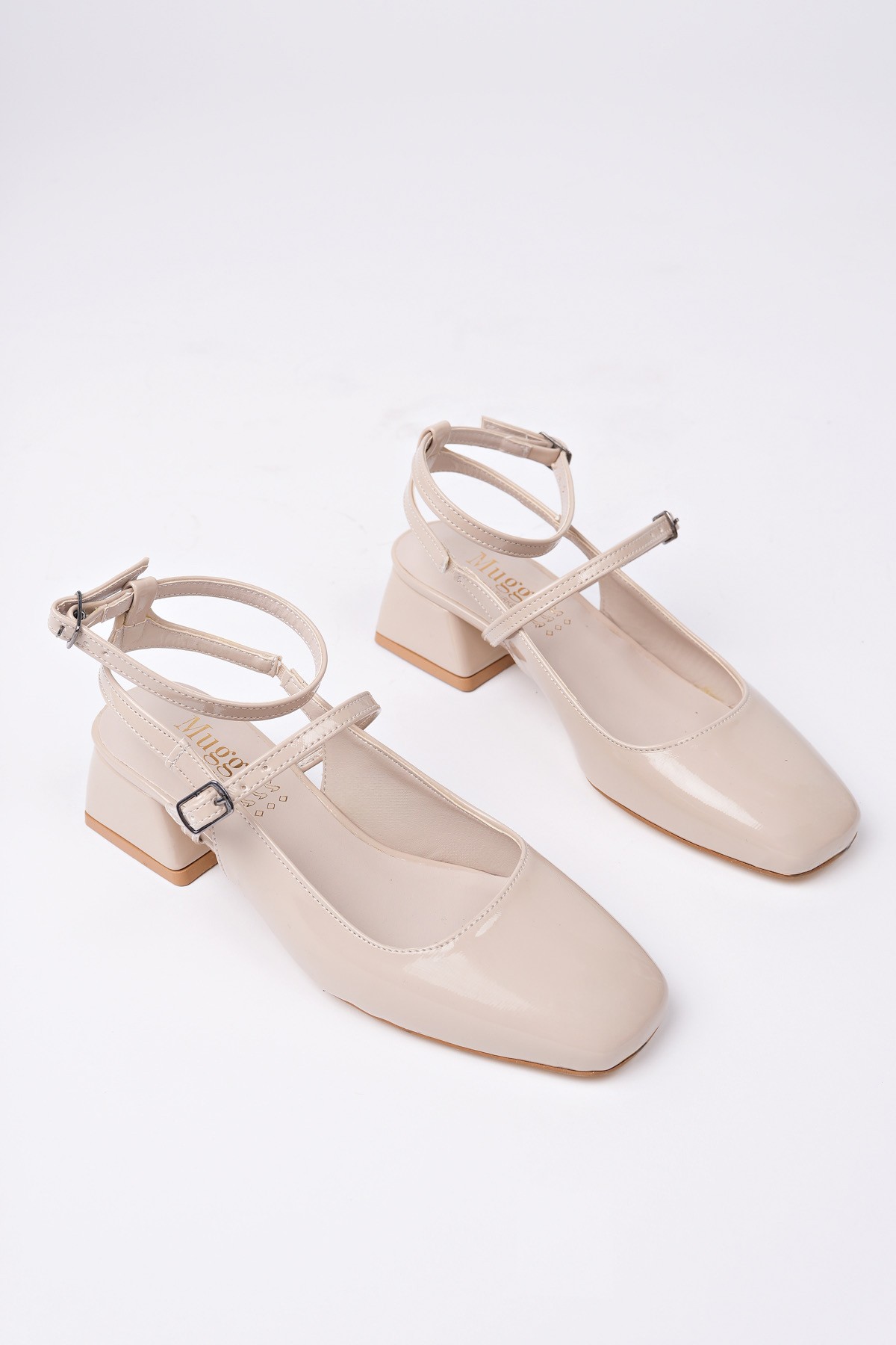 CHOPRA Kare Burun Çift Kemerli Bilekten Bağlamalı Arkası Açık Kısa Topuklu Ayakkabı - Görsel 3