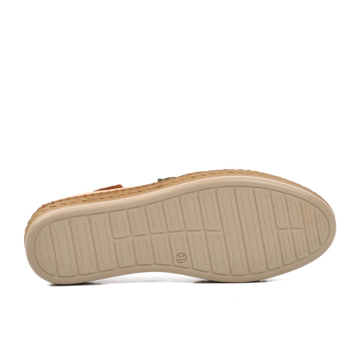 394164 Bej Hakiki Deri Kadın Günlük Ayakkabı GENİŞ KALIP - Görsel 3