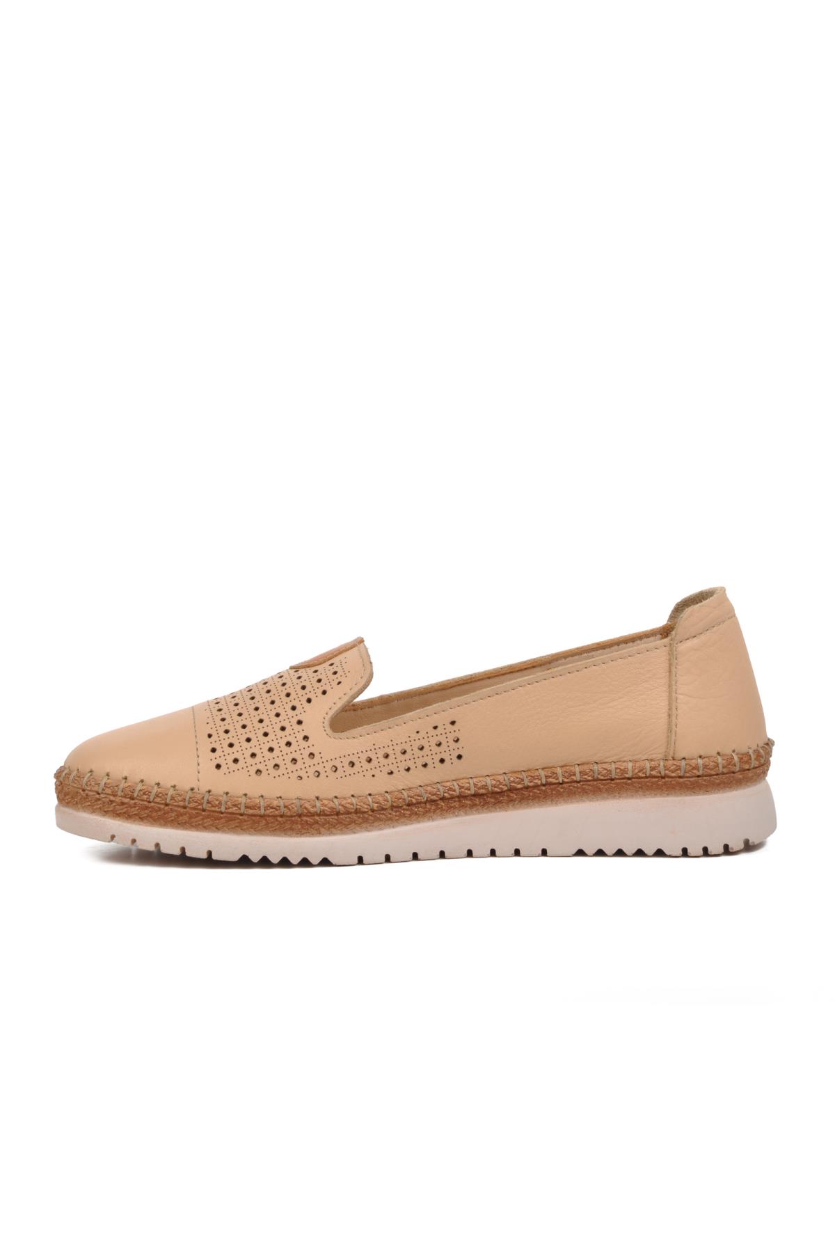 574141 Bej Hakiki Deri Kadın Günlük Ayakkabı - Görsel 5
