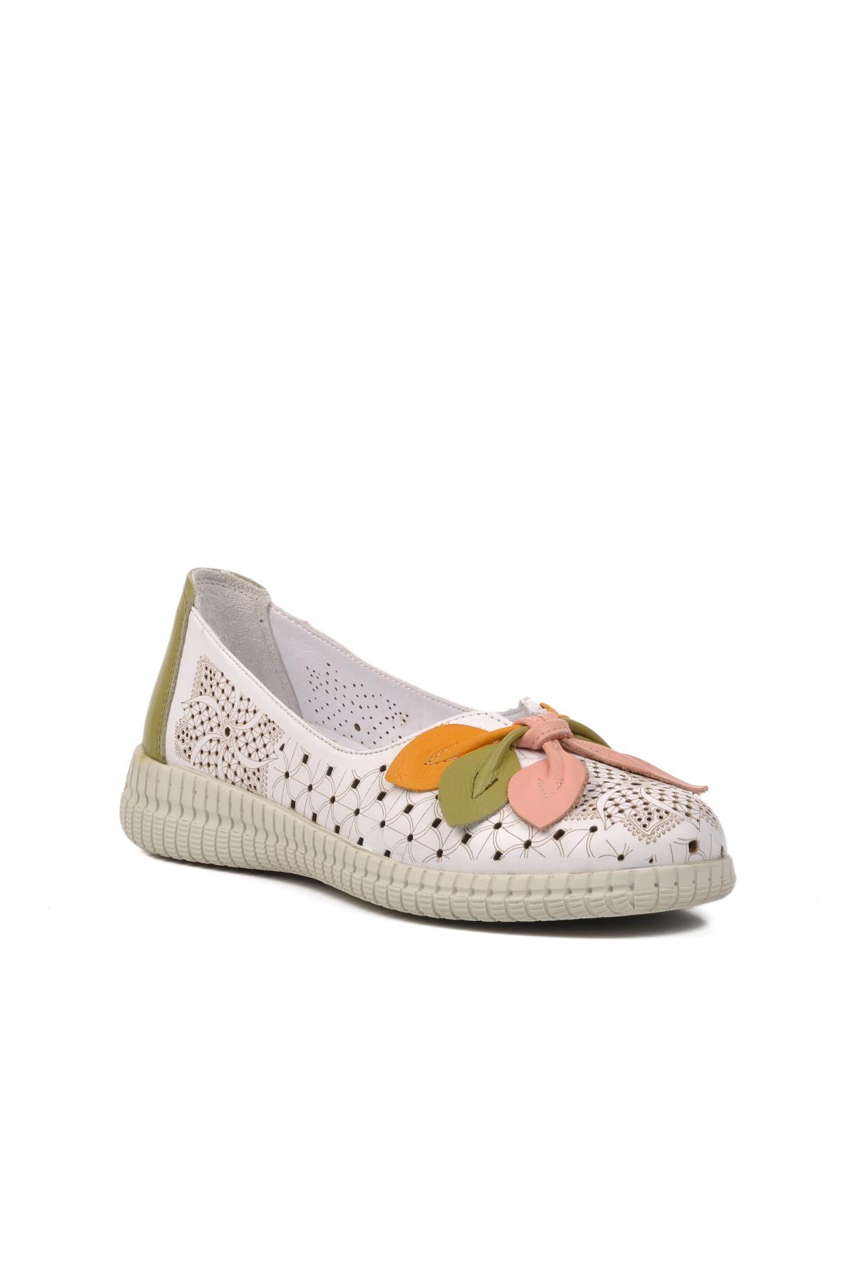 2216111Y Beyaz-Pudra Hakiki Deri Kadın Günlük Ayakkabı - Görsel 2