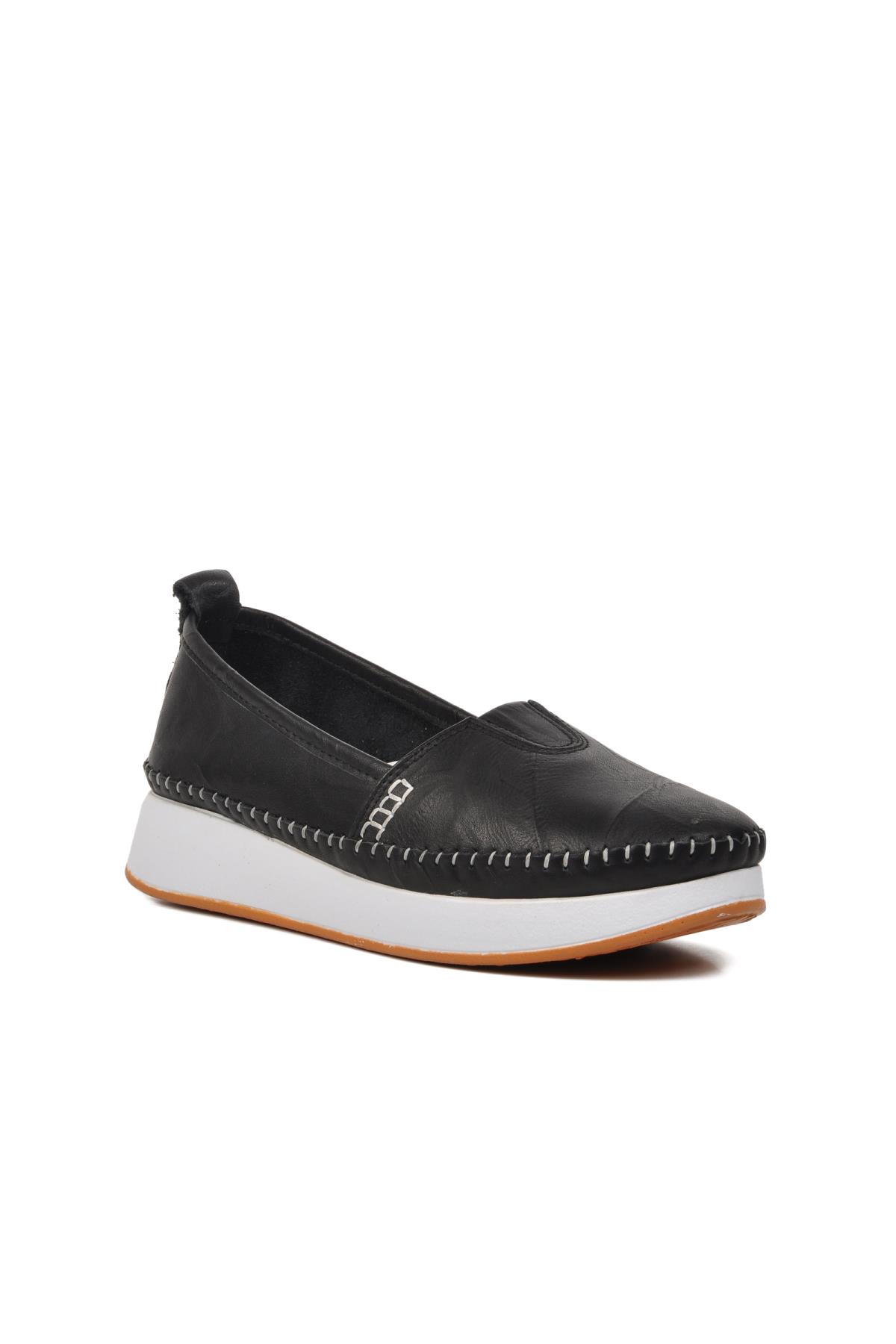 24075 Siyah Hakiki Deri Kadın Günlük Ayakkabı - Görsel 2