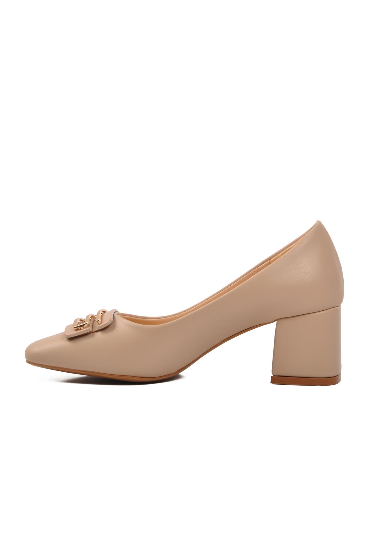 312237 Bej Cilt Kadın Topuklu Ayakkabı - Görsel 4