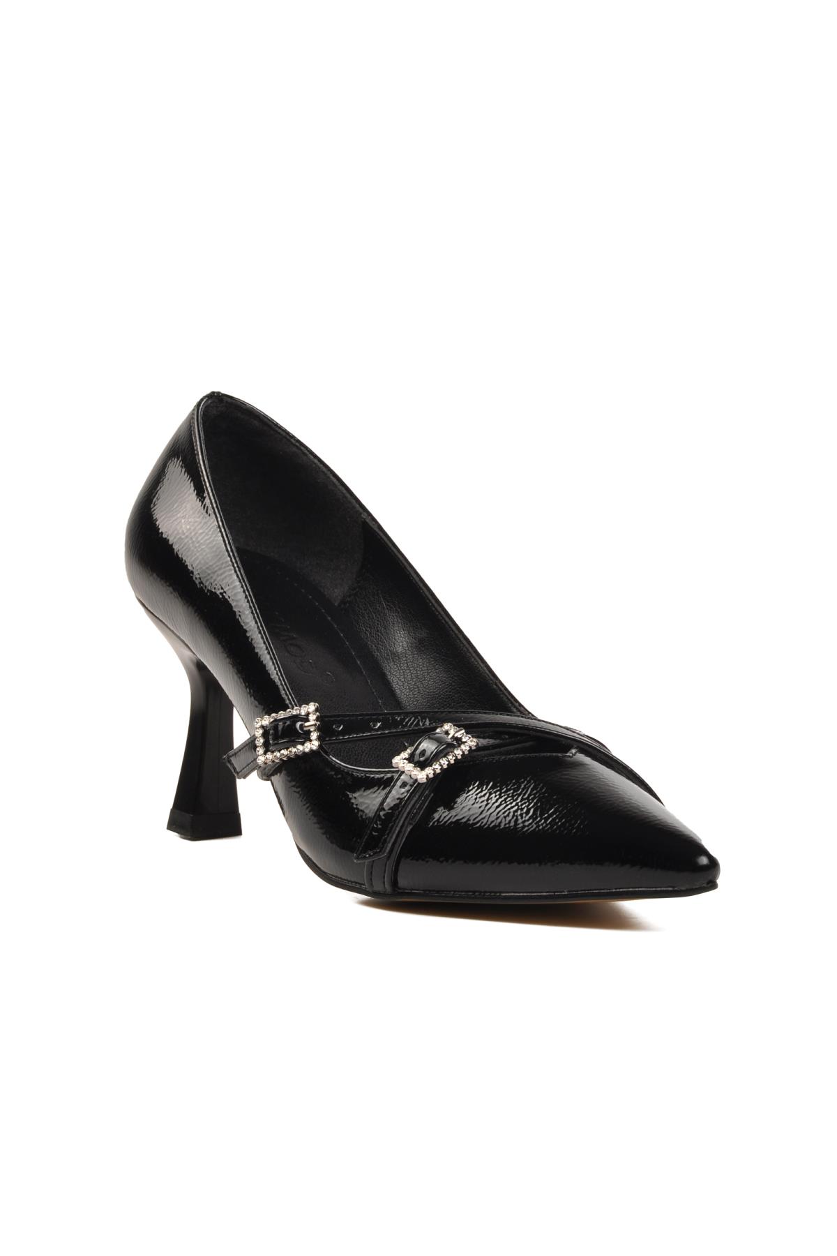 357095 Siyah Kırışık Kadın Topuklu Ayakkabı - Görsel 2