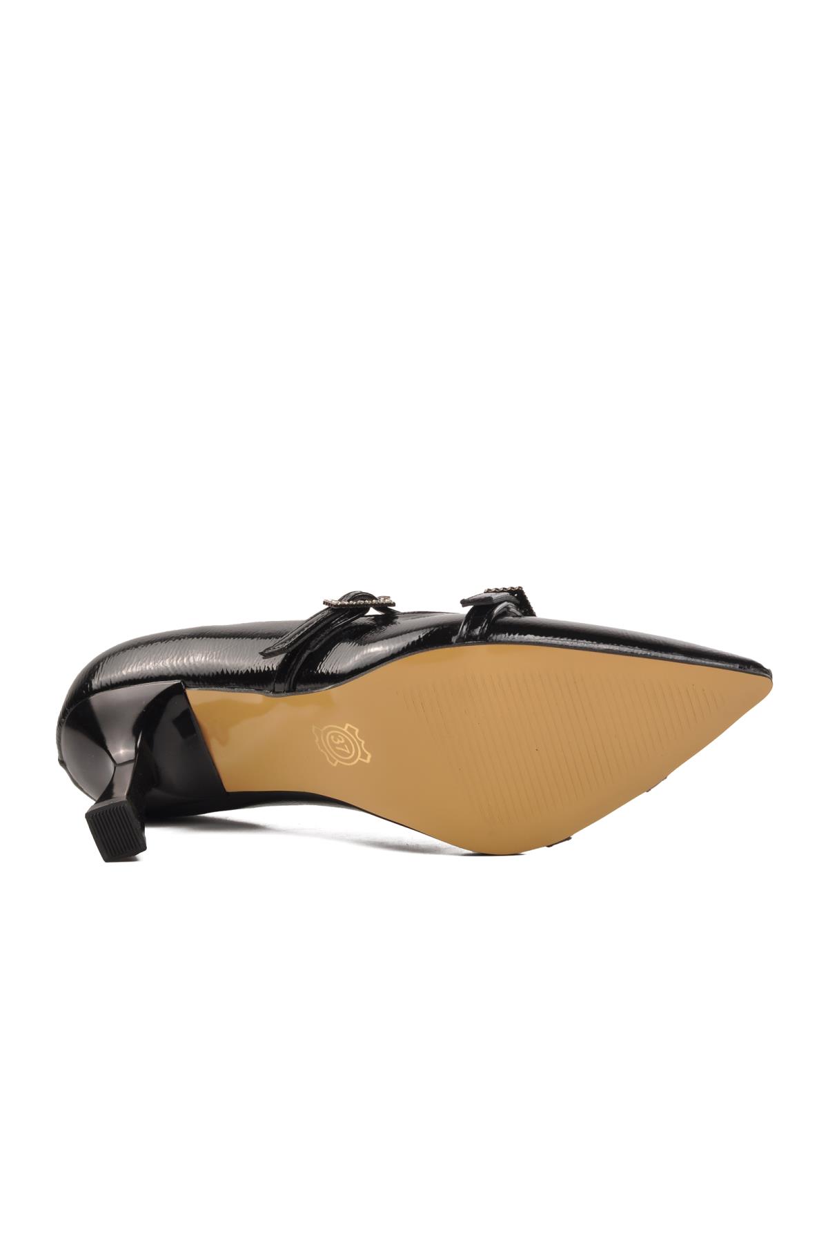 357095 Siyah Kırışık Kadın Topuklu Ayakkabı - Görsel 6