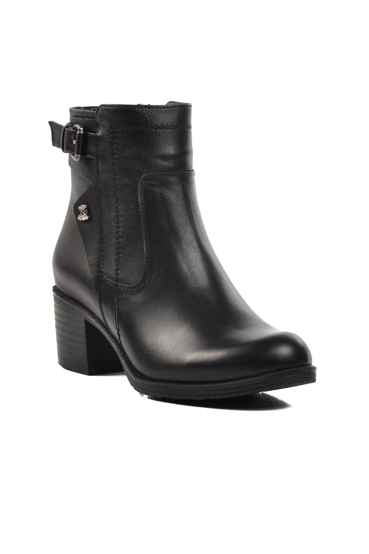 1779011K İçi Polarlı Hakiki Deri Siyah Kadın Bot - Görsel 2