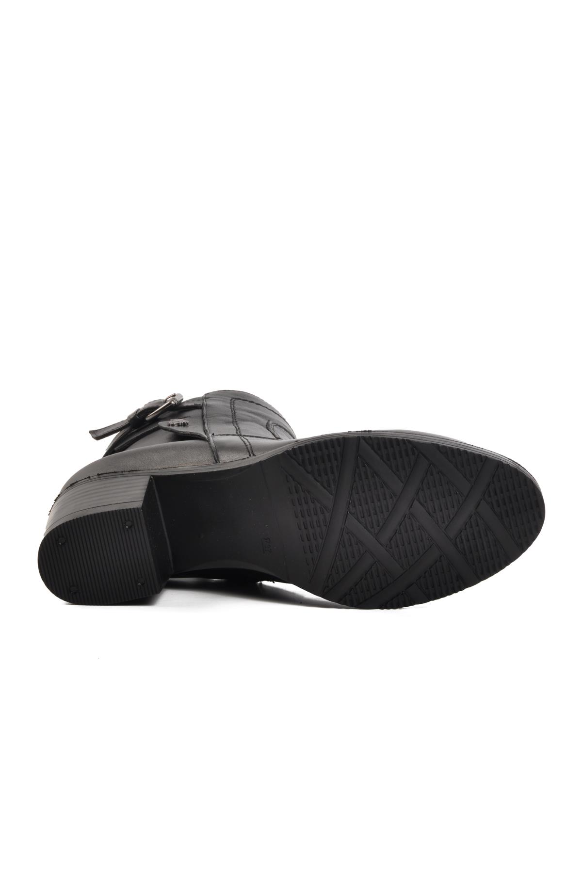 1779011K İçi Polarlı Hakiki Deri Siyah Kadın Bot - Görsel 6