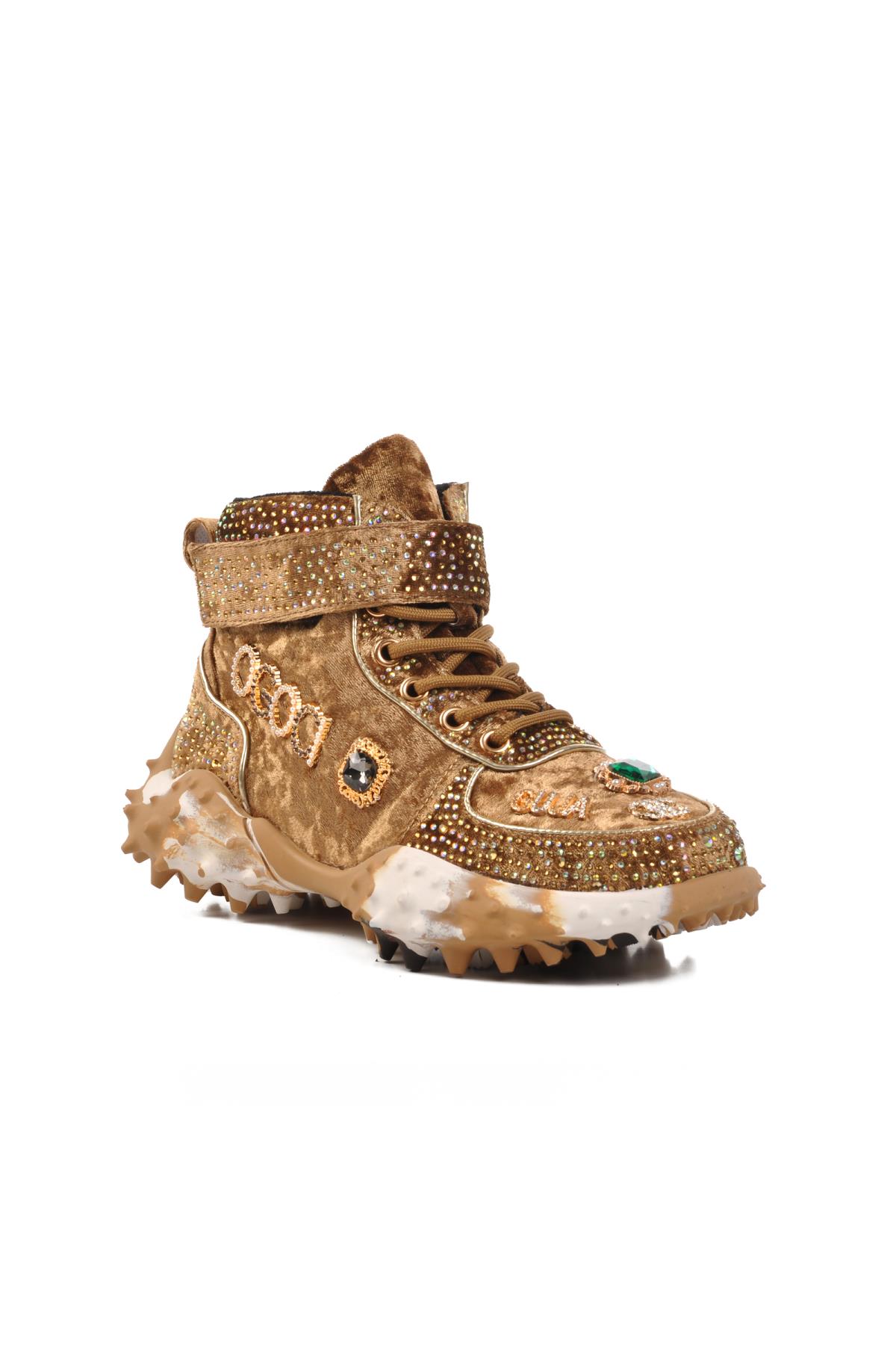 24K351 Taşlı İşlemeli Camel Kadın Bot - Görsel 2