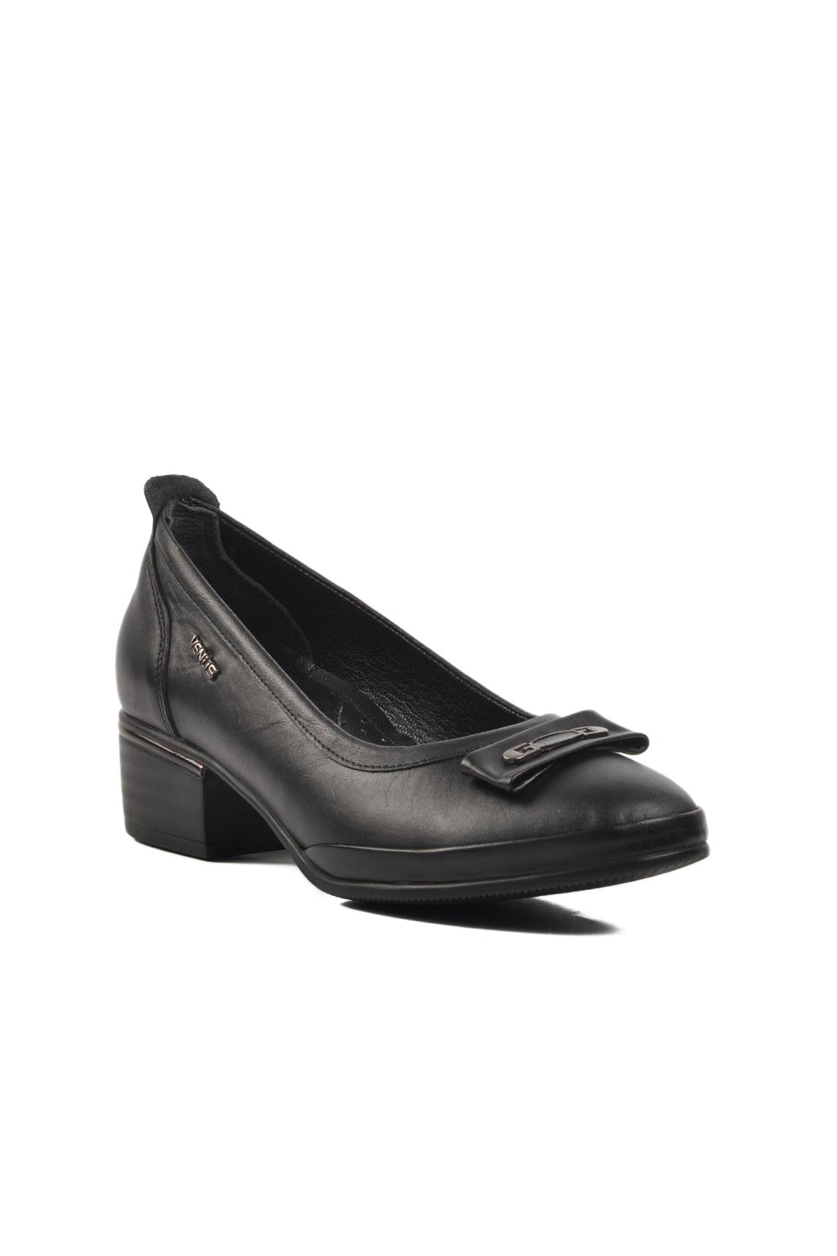 2312514K Siyah Hakiki Deri Kadın Topuklu Ayakkabı - Görsel 2