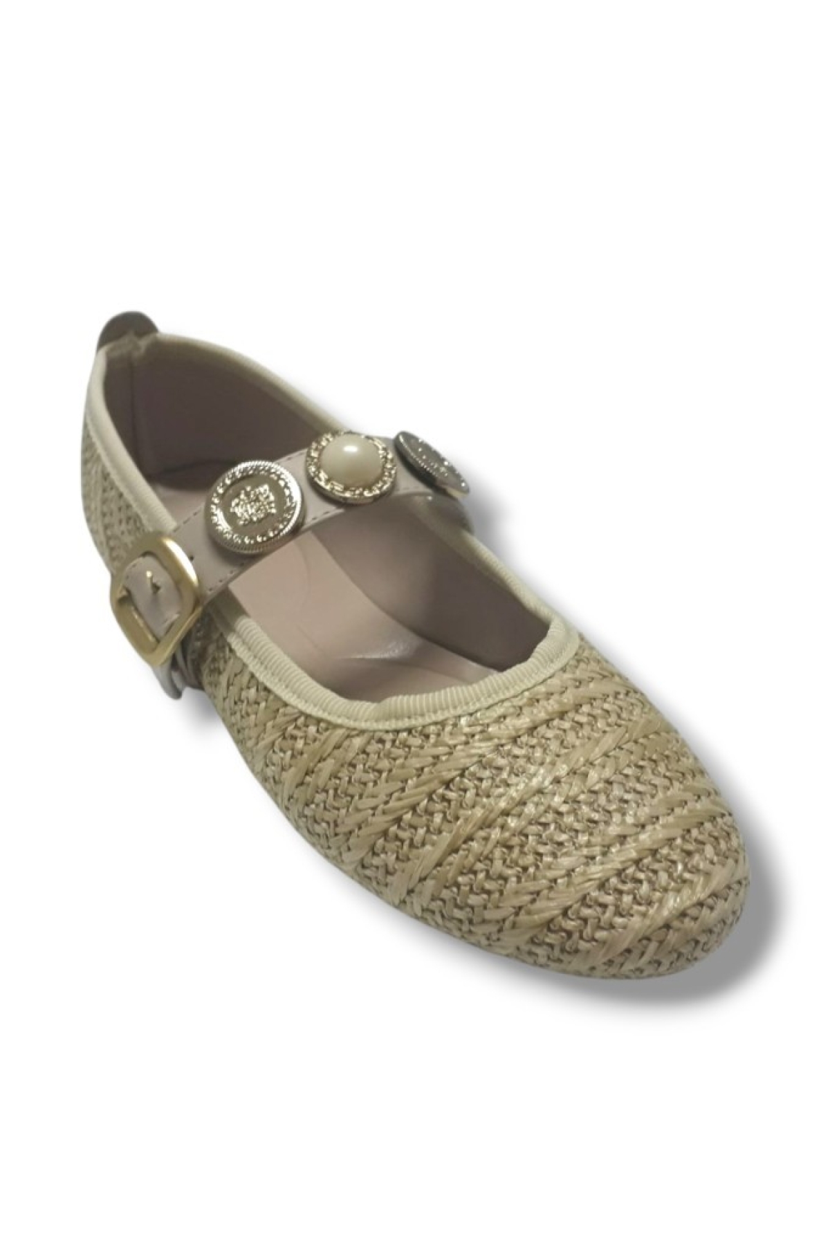 154-25 Hasır Örgülü İnci Tokalı Kadın Babet - Görsel 2