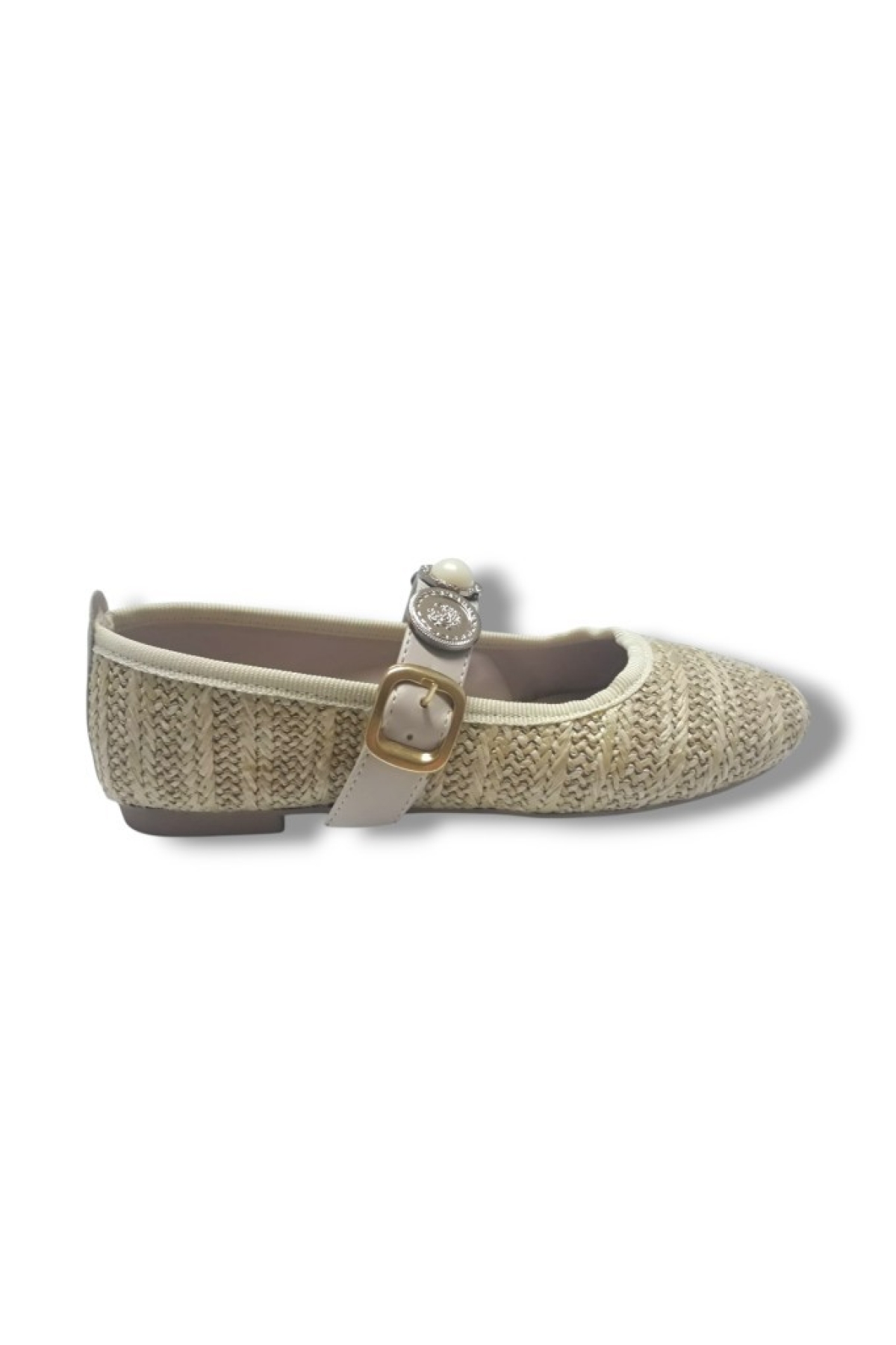 154-25 Hasır Örgülü İnci Tokalı Kadın Babet - Görsel 3