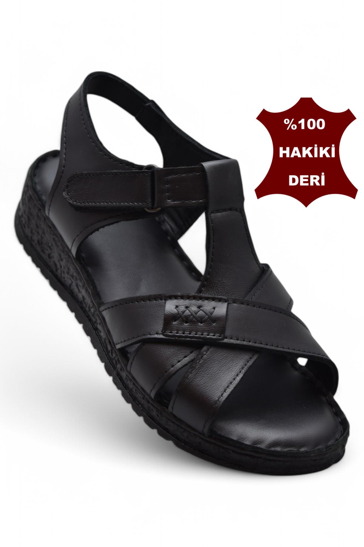 203 TAM ORTOPEDİK Hakiki Deri Kadın Sandalet Topuk Jel Taban Kadın Deri Sandalet - Görsel 3