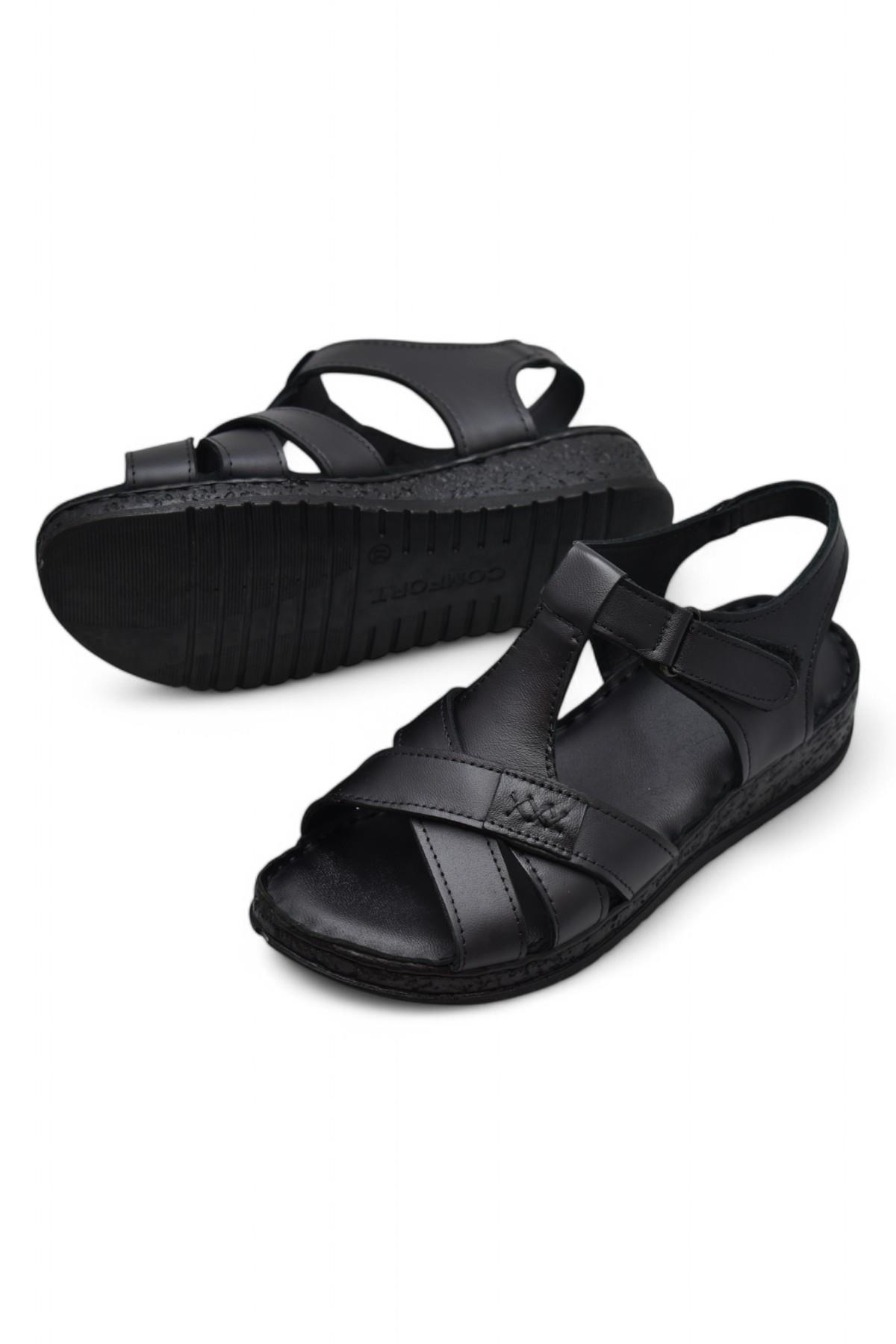 203 TAM ORTOPEDİK Hakiki Deri Kadın Sandalet Topuk Jel Taban Kadın Deri Sandalet - Görsel 4