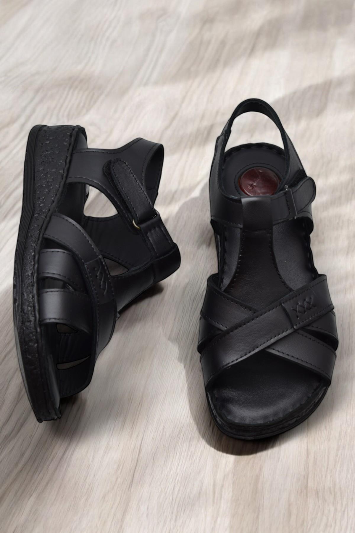 203 TAM ORTOPEDİK Hakiki Deri Kadın Sandalet Topuk Jel Taban Kadın Deri Sandalet - Görsel 5