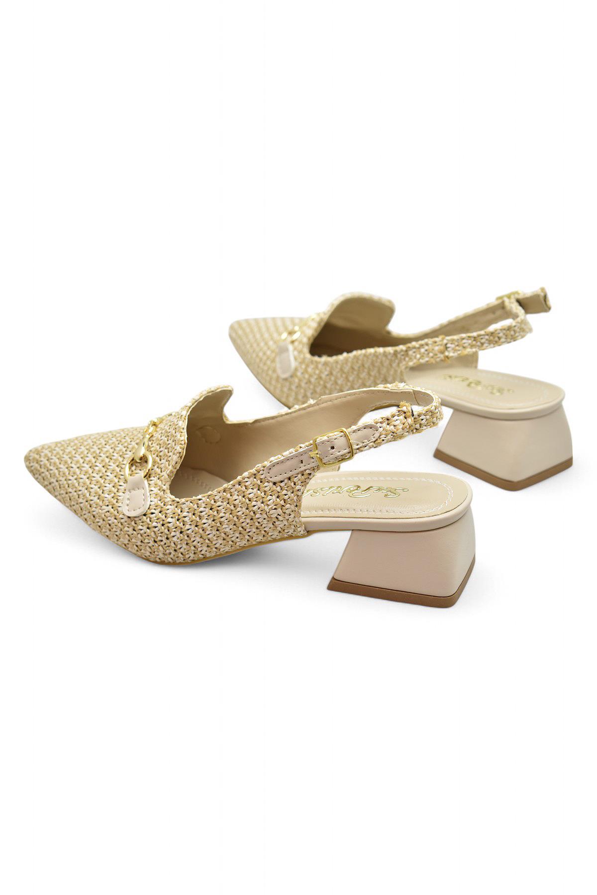 9828 Kadın Topuklu Ayakkabı 4 cm Kalın Topuk Abiye Düğün Nişan Kına Gecesi Ayakkabısı - Görsel 5