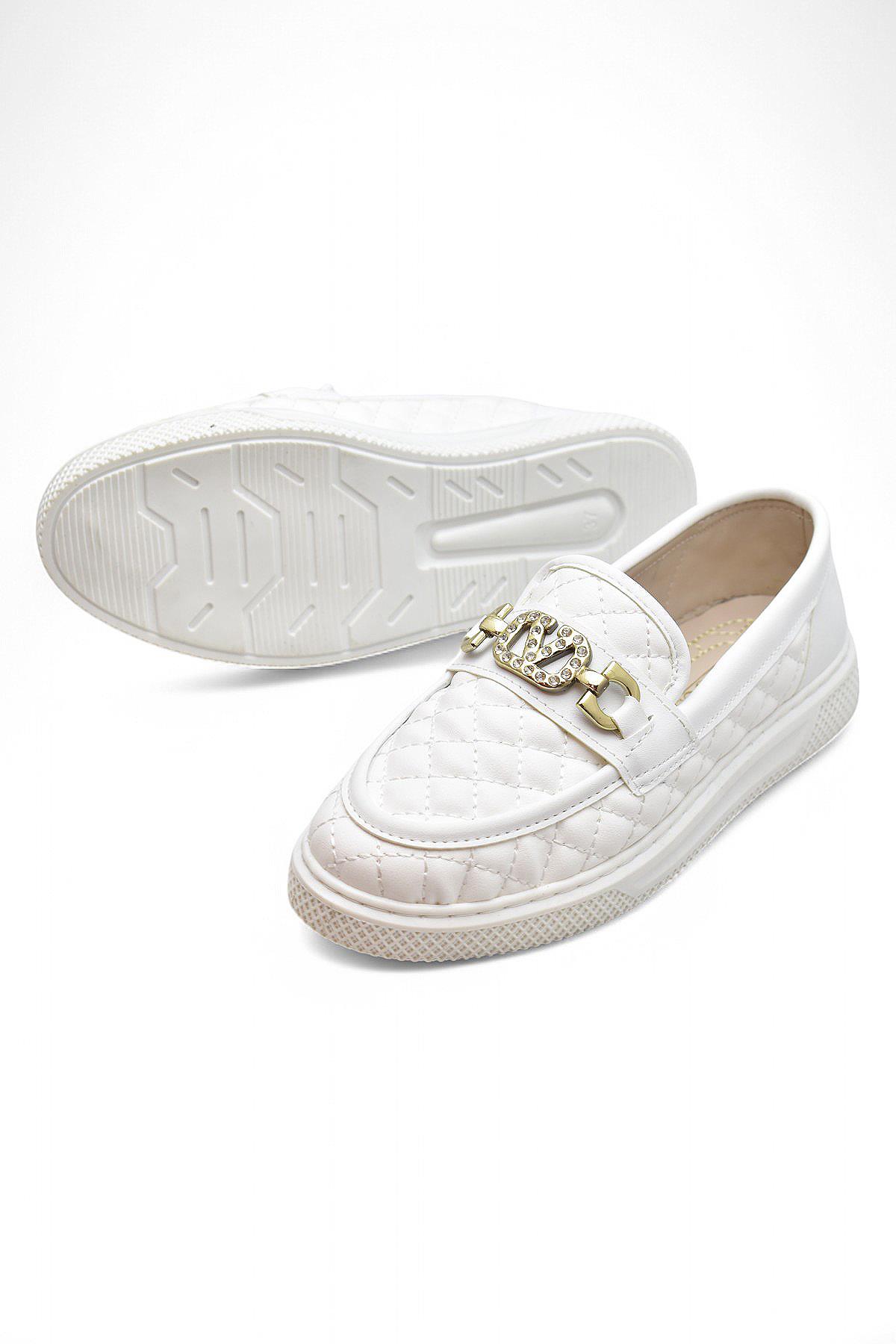 399 Rahat Taban Günlük Kadın Ayakkabı Kadın Laofer Ayakkabı Baklava Desenli - Görsel 3