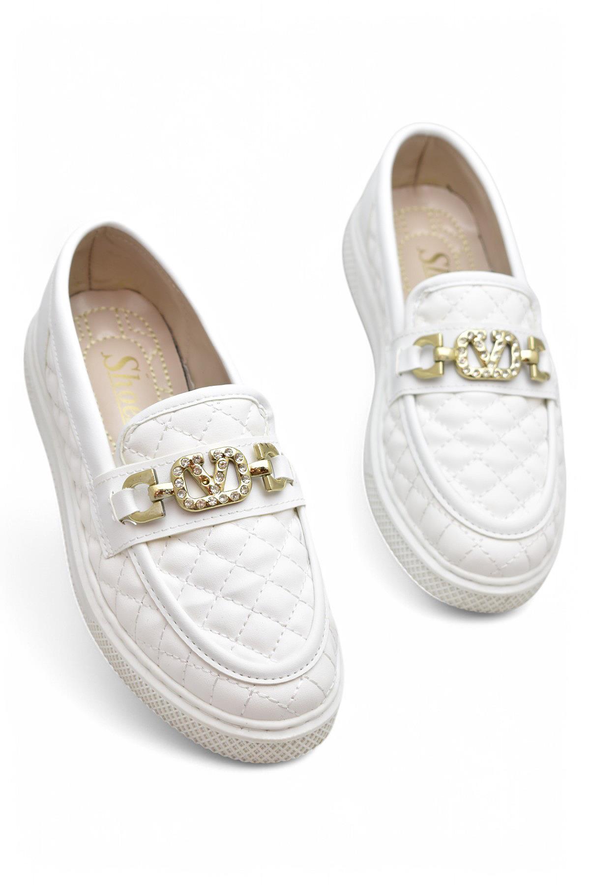 399 Rahat Taban Günlük Kadın Ayakkabı Kadın Laofer Ayakkabı Baklava Desenli - Görsel 4