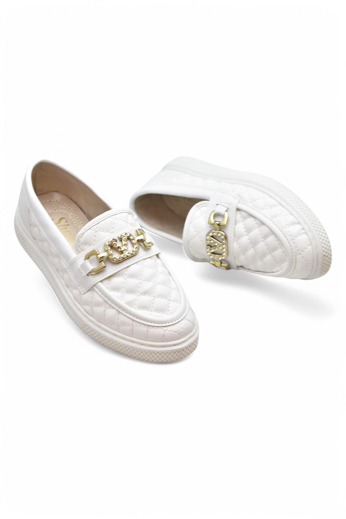 399 Rahat Taban Günlük Kadın Ayakkabı Kadın Laofer Ayakkabı Baklava Desenli - Görsel 5