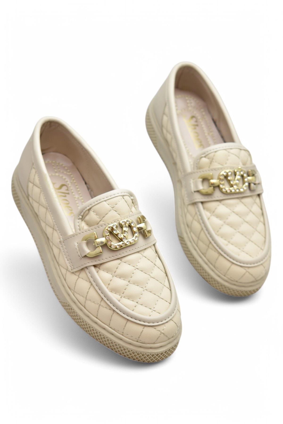 399 Rahat Taban Günlük Kadın Ayakkabı Kadın Laofer Ayakkabı Baklava Desenli - Görsel 2