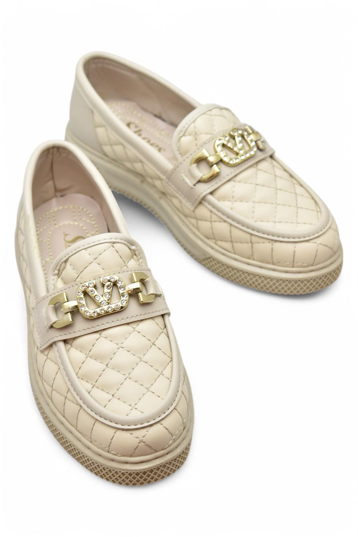 399 Rahat Taban Günlük Kadın Ayakkabı Kadın Laofer Ayakkabı Baklava Desenli - Görsel 3