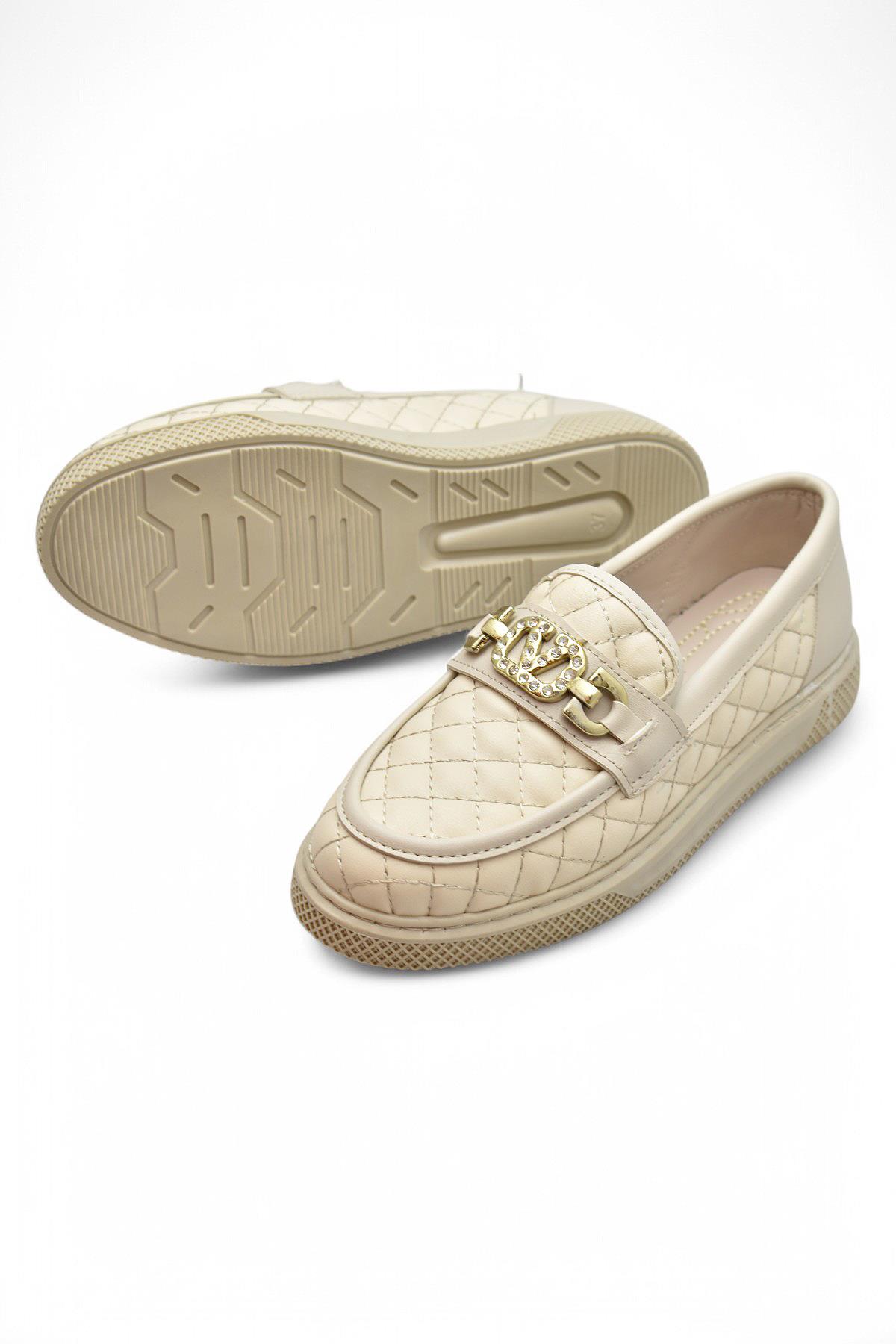 399 Rahat Taban Günlük Kadın Ayakkabı Kadın Laofer Ayakkabı Baklava Desenli - Görsel 4