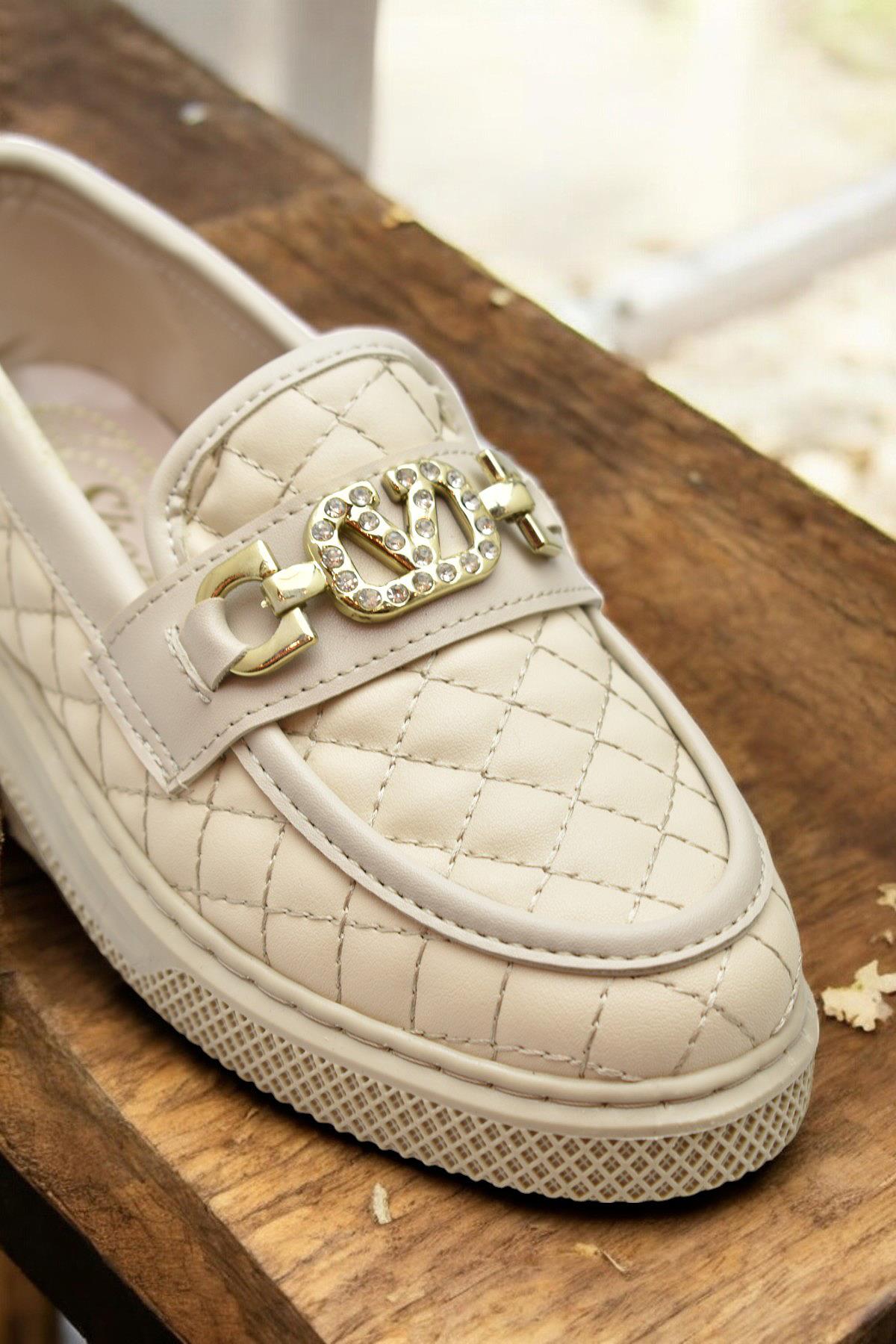 399 Rahat Taban Günlük Kadın Ayakkabı Kadın Laofer Ayakkabı Baklava Desenli - Görsel 6