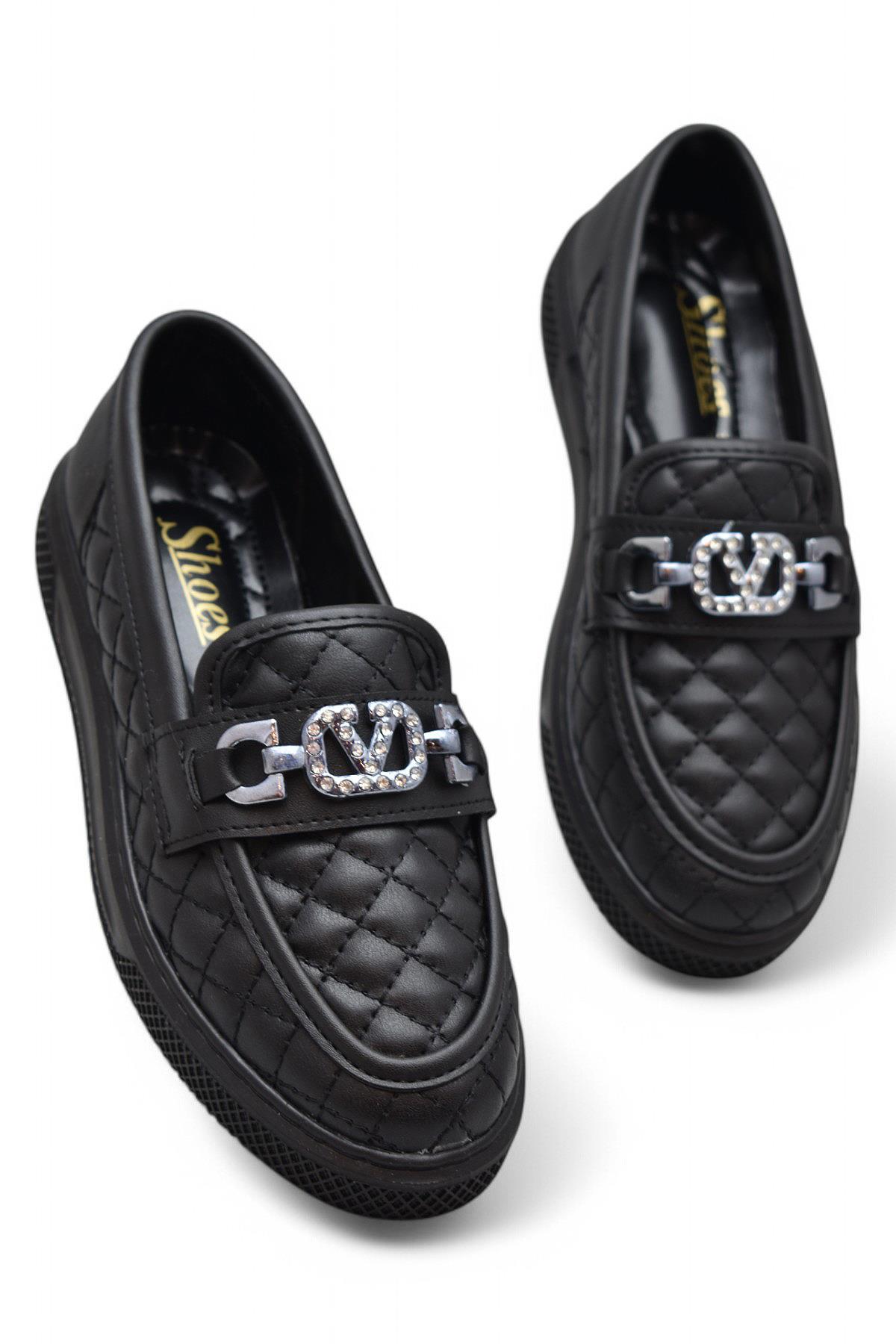 399 Rahat Taban Günlük Kadın Ayakkabı Kadın Laofer Ayakkabı Baklava Desenli - Görsel 3