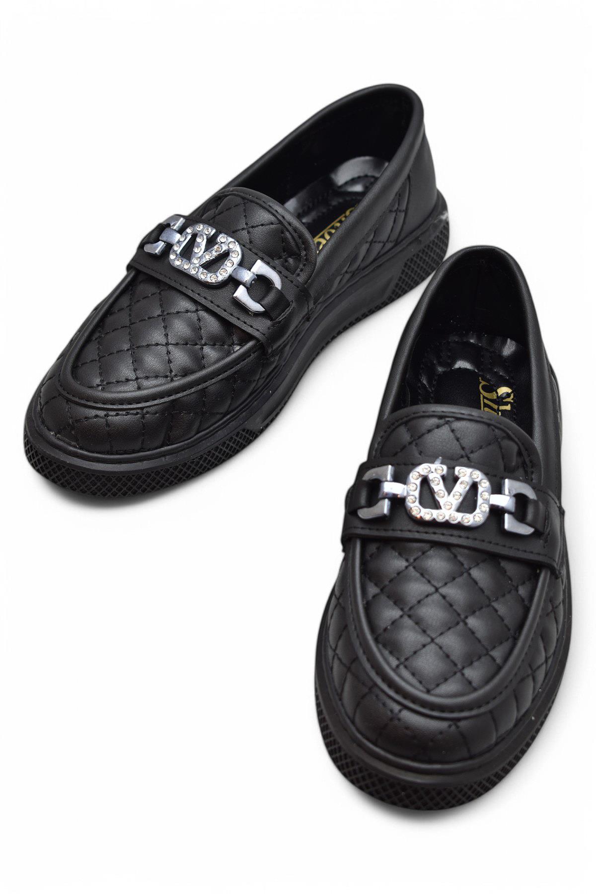 399 Rahat Taban Günlük Kadın Ayakkabı Kadın Laofer Ayakkabı Baklava Desenli - Görsel 4