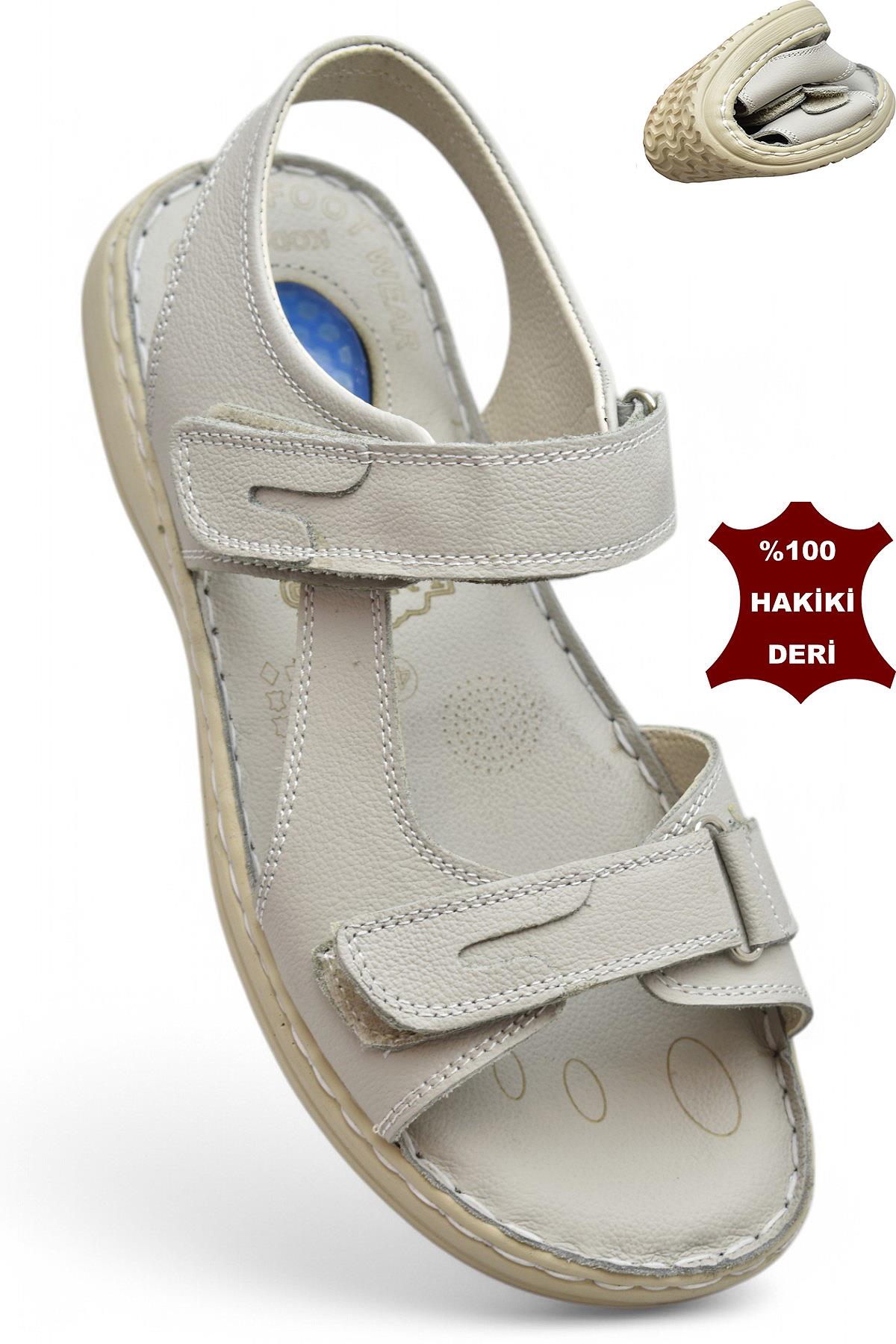 088 Topuk Jelli Tam Ortopedik Taban Hakiki Deri Erkek Sandalet Cırtlı Sandalet - Görsel 2
