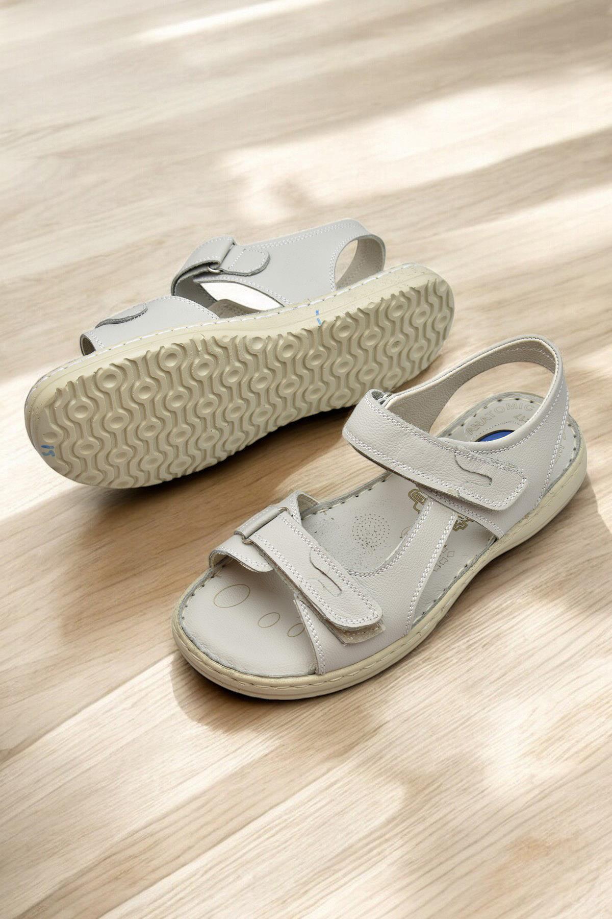 088 Topuk Jelli Tam Ortopedik Taban Hakiki Deri Erkek Sandalet Cırtlı Sandalet - Görsel 3