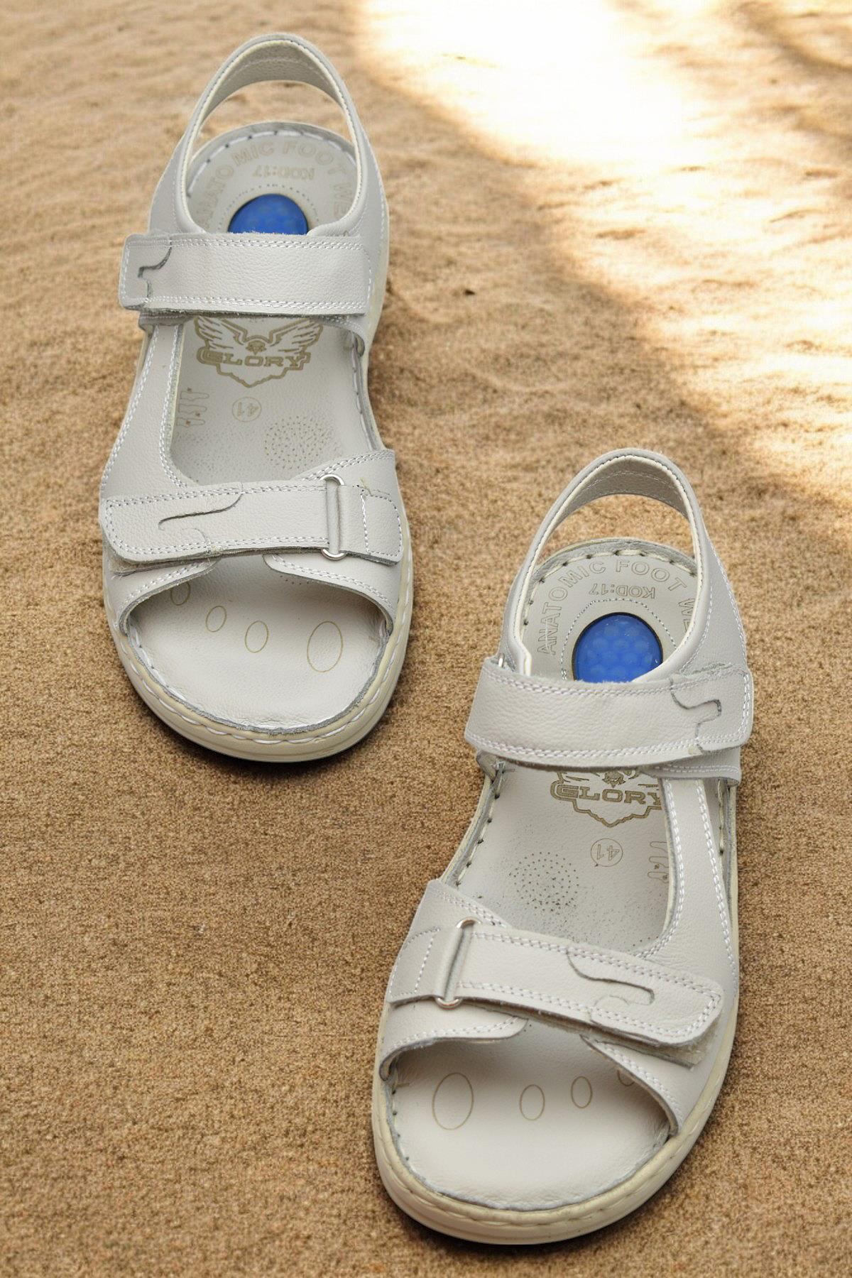 088 Topuk Jelli Tam Ortopedik Taban Hakiki Deri Erkek Sandalet Cırtlı Sandalet - Görsel 4