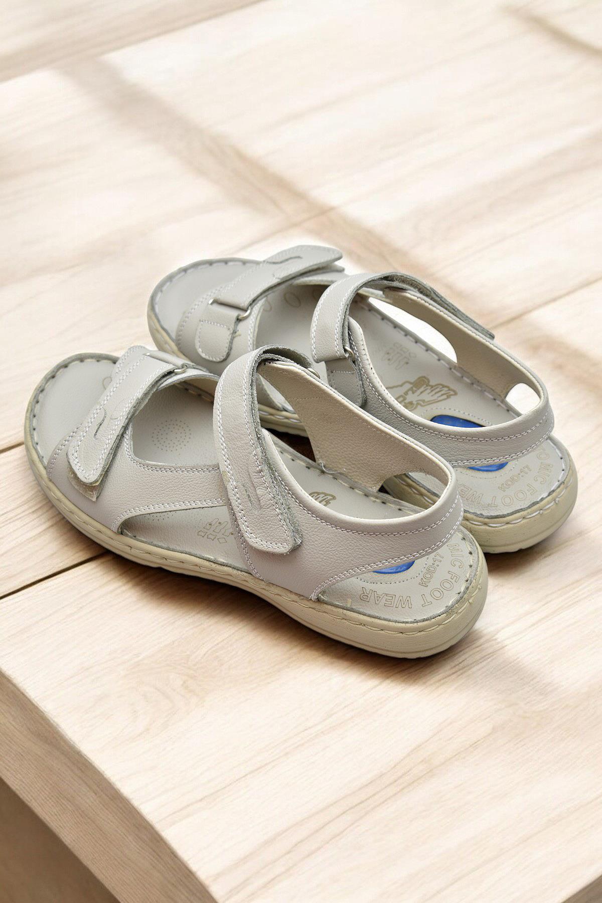 088 Topuk Jelli Tam Ortopedik Taban Hakiki Deri Erkek Sandalet Cırtlı Sandalet - Görsel 5