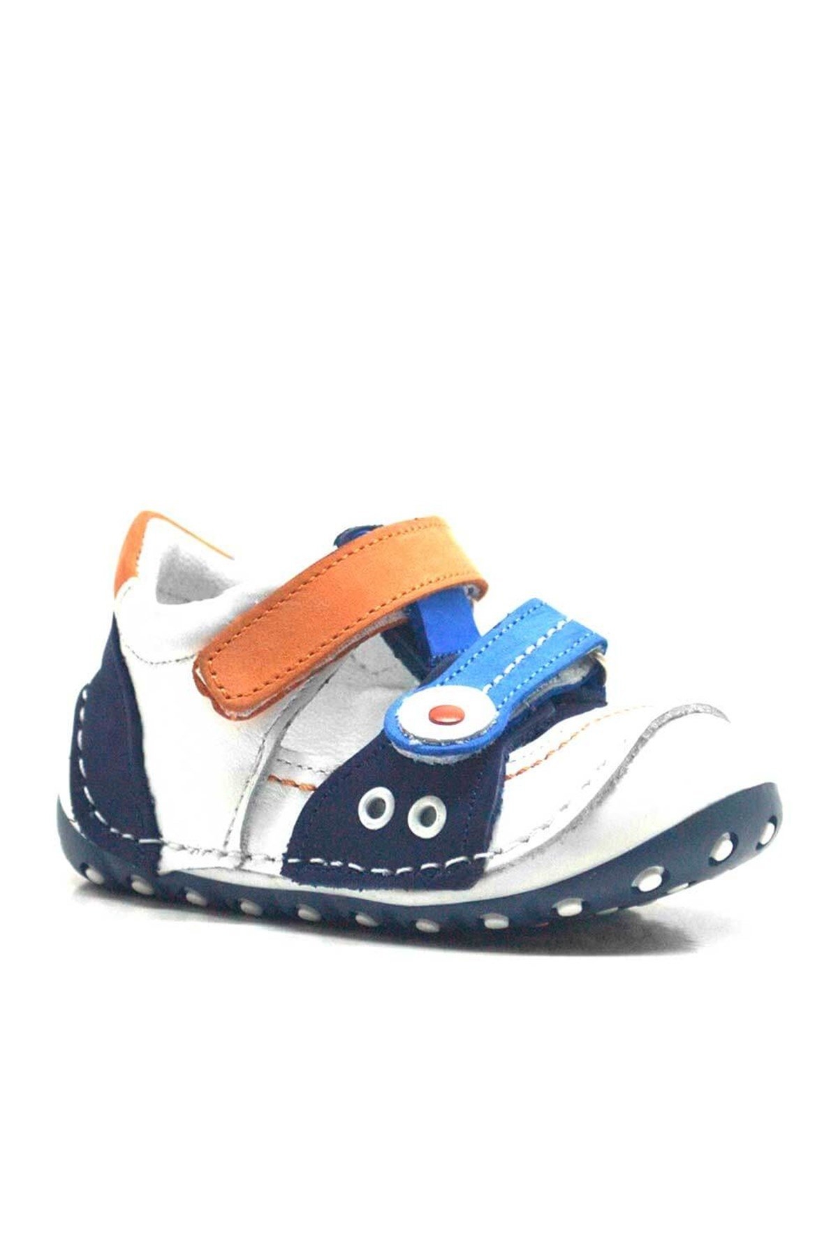 Hakiki Deri Turuncu Mavi Cırtlı Yazlık İlk Adım Ayakkabı - Görsel 2