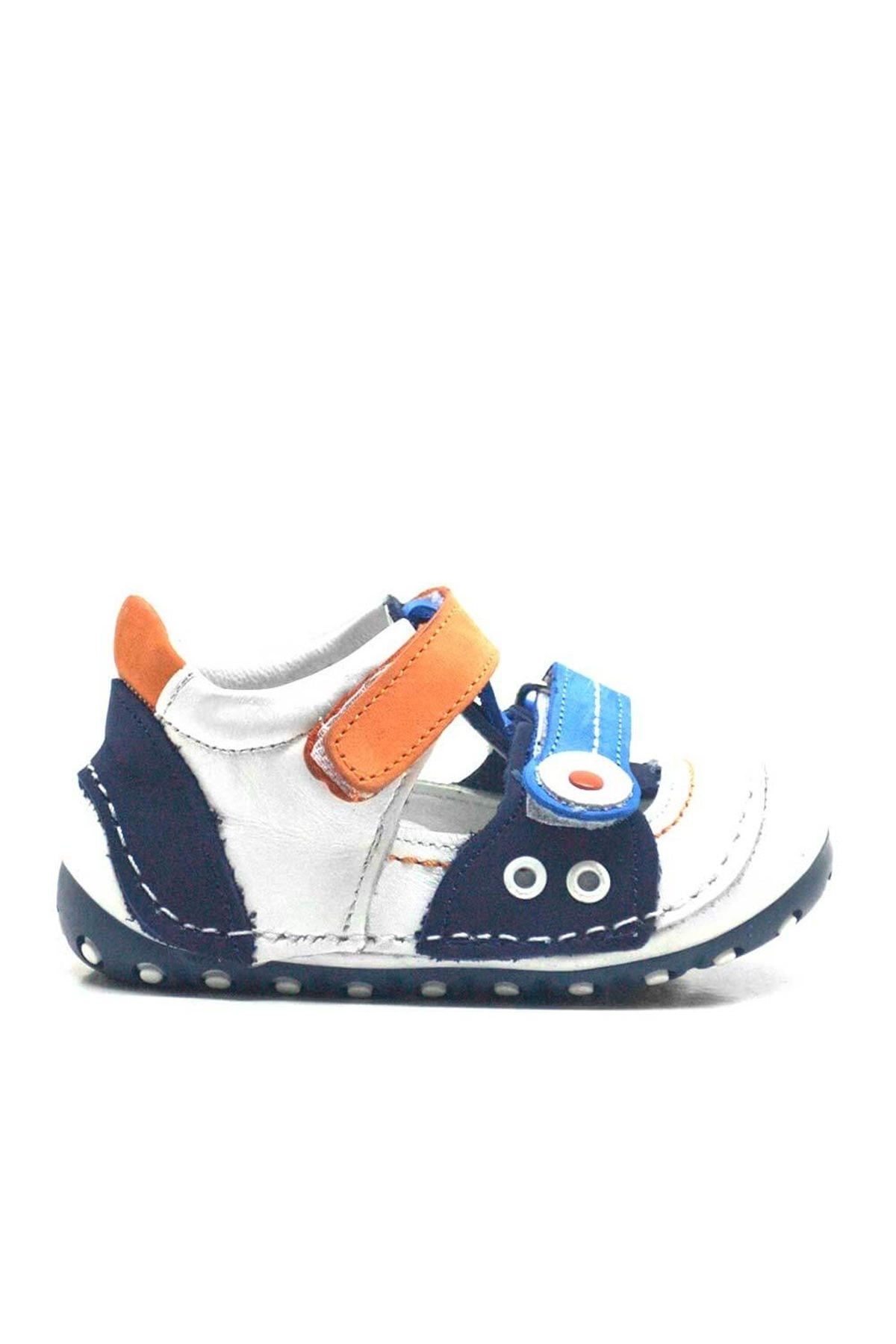 Hakiki Deri Turuncu Mavi Cırtlı Yazlık İlk Adım Ayakkabı - Görsel 3