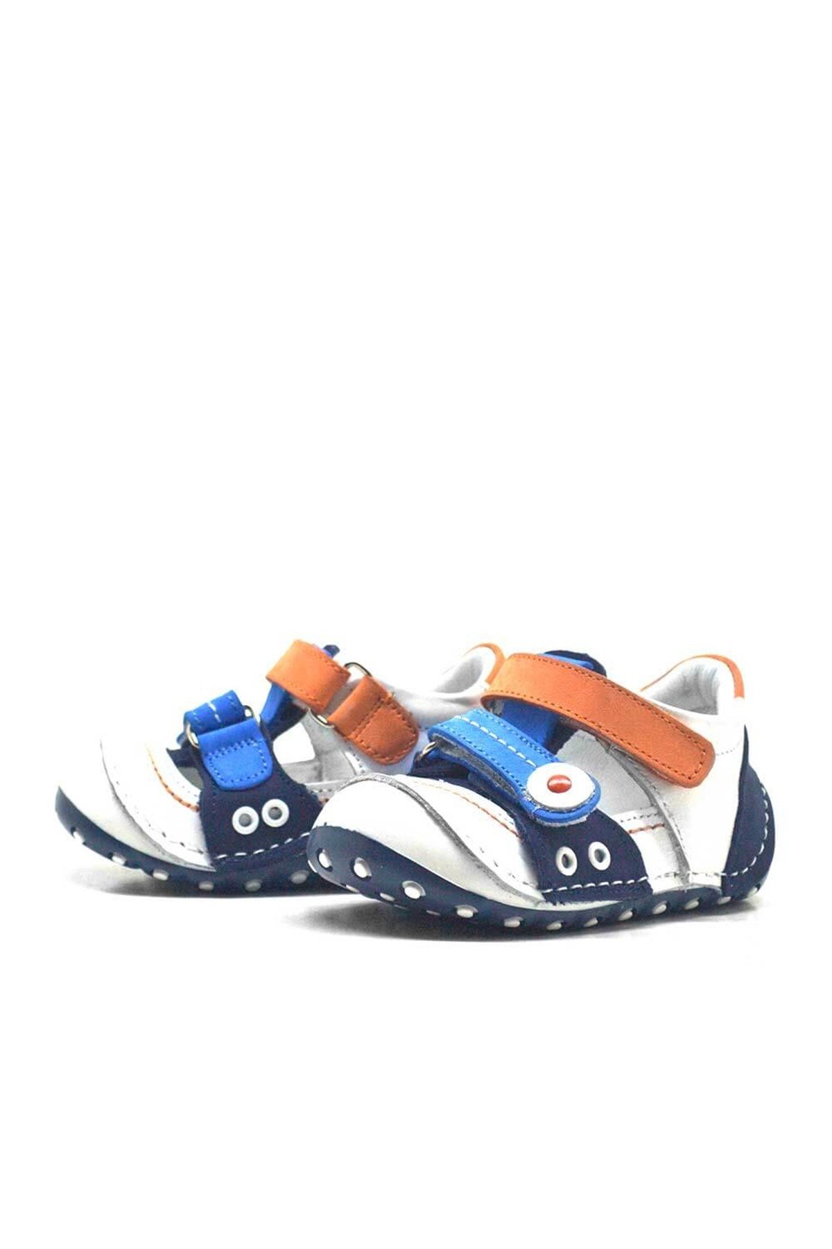 Hakiki Deri Turuncu Mavi Cırtlı Yazlık İlk Adım Ayakkabı - Görsel 4