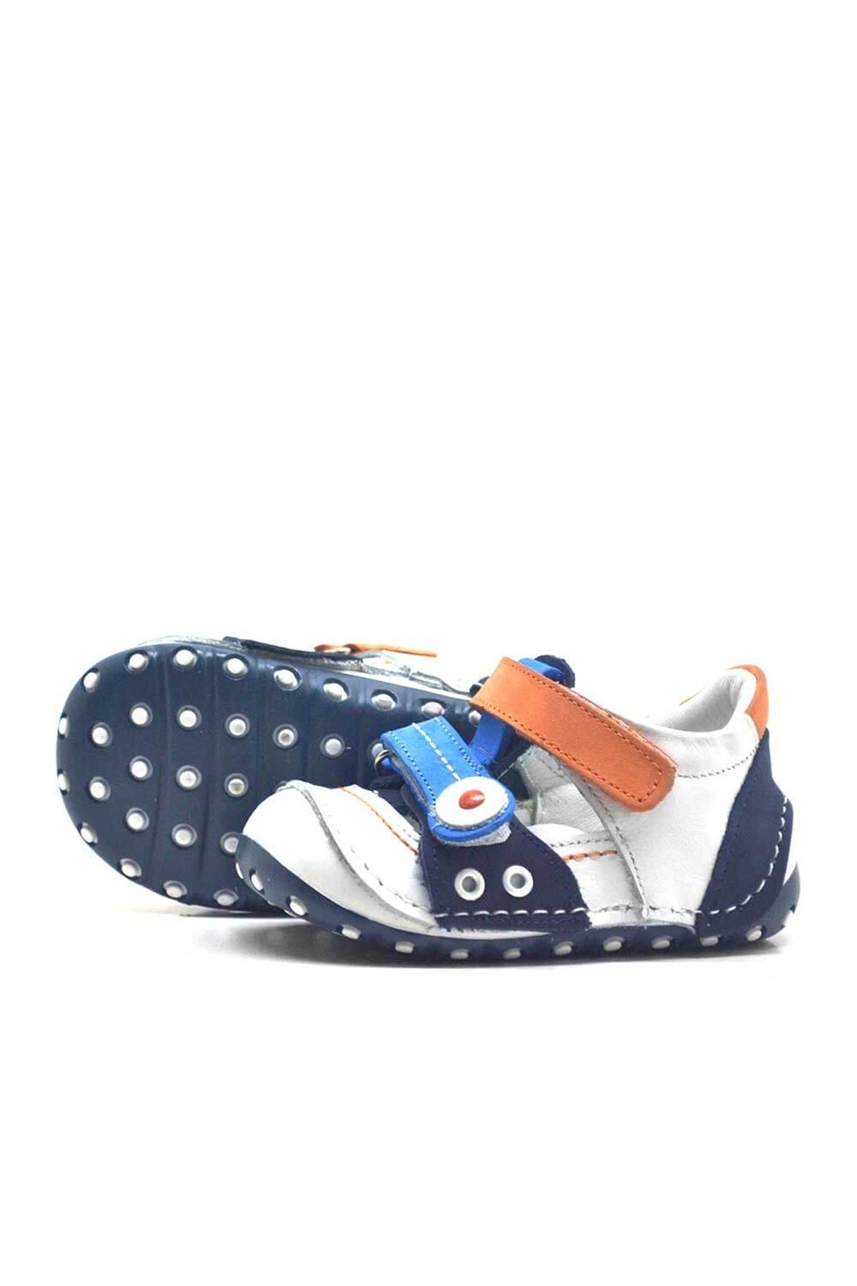 Hakiki Deri Turuncu Mavi Cırtlı Yazlık İlk Adım Ayakkabı - Görsel 5