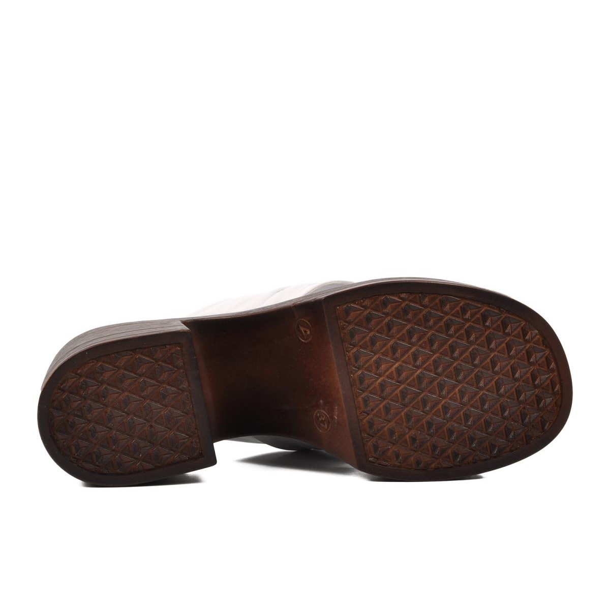 523004 Beyaz Hakiki Deri Kadın Topuklu Terlik - Görsel 3