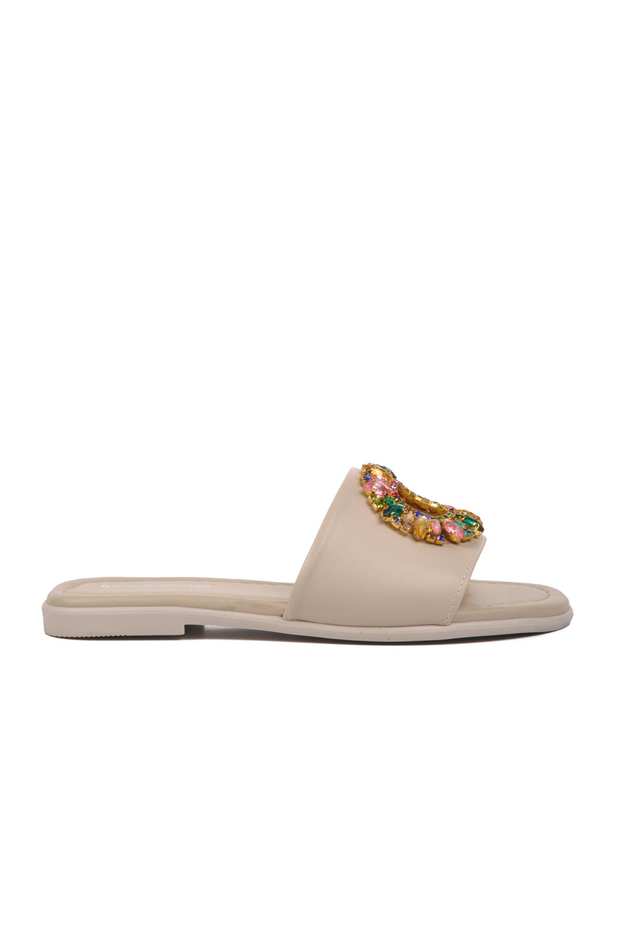 246017 Bej Taşlı Kadın Terlik - Görsel 9