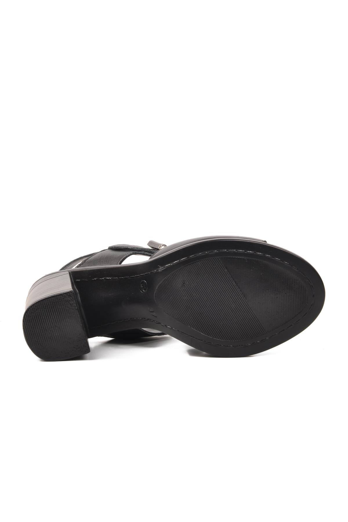 9750 Siyah Hakiki Deri Kadın Topuklu Sandalet - Görsel 8