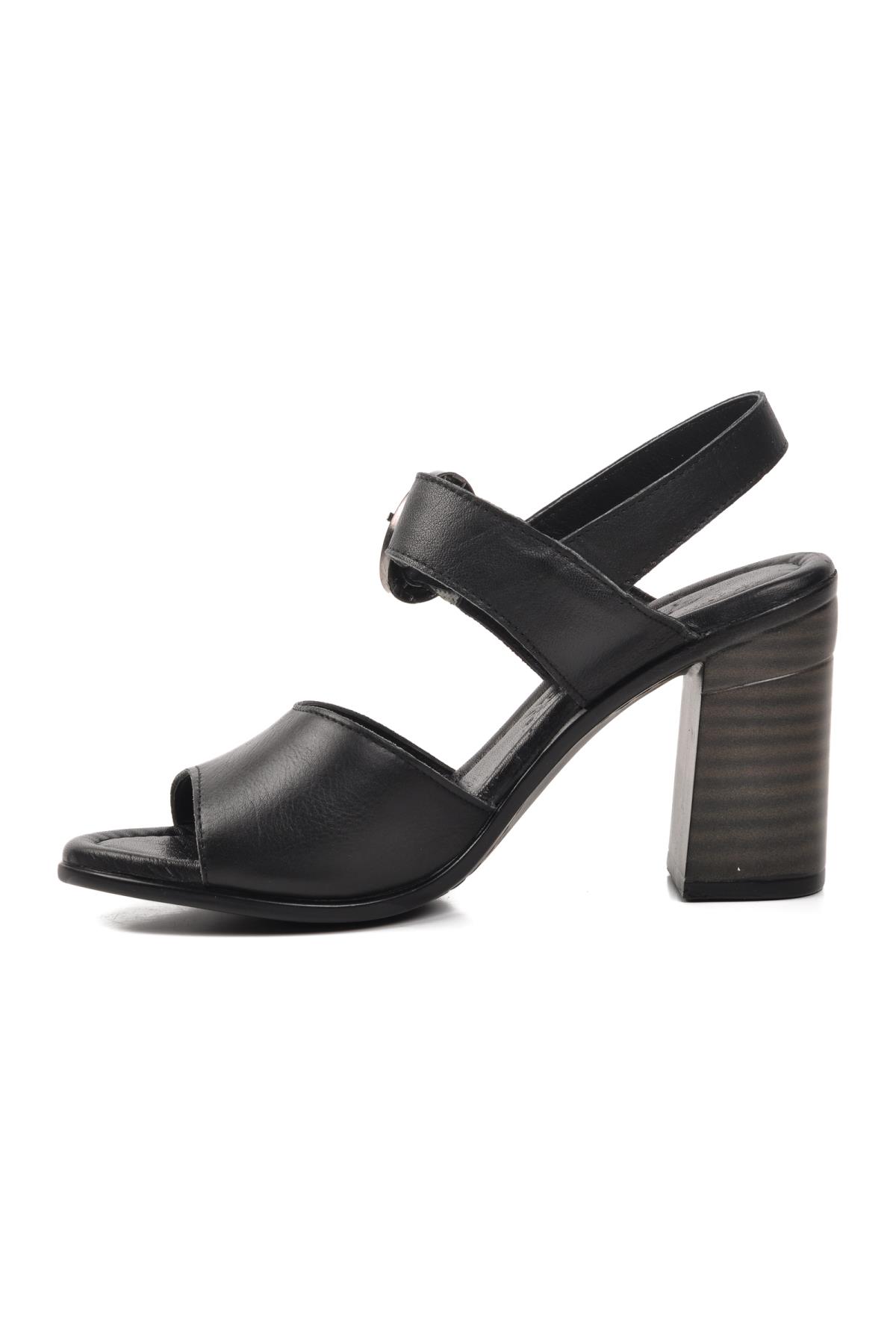 9750 Siyah Hakiki Deri Kadın Topuklu Sandalet - Görsel 10