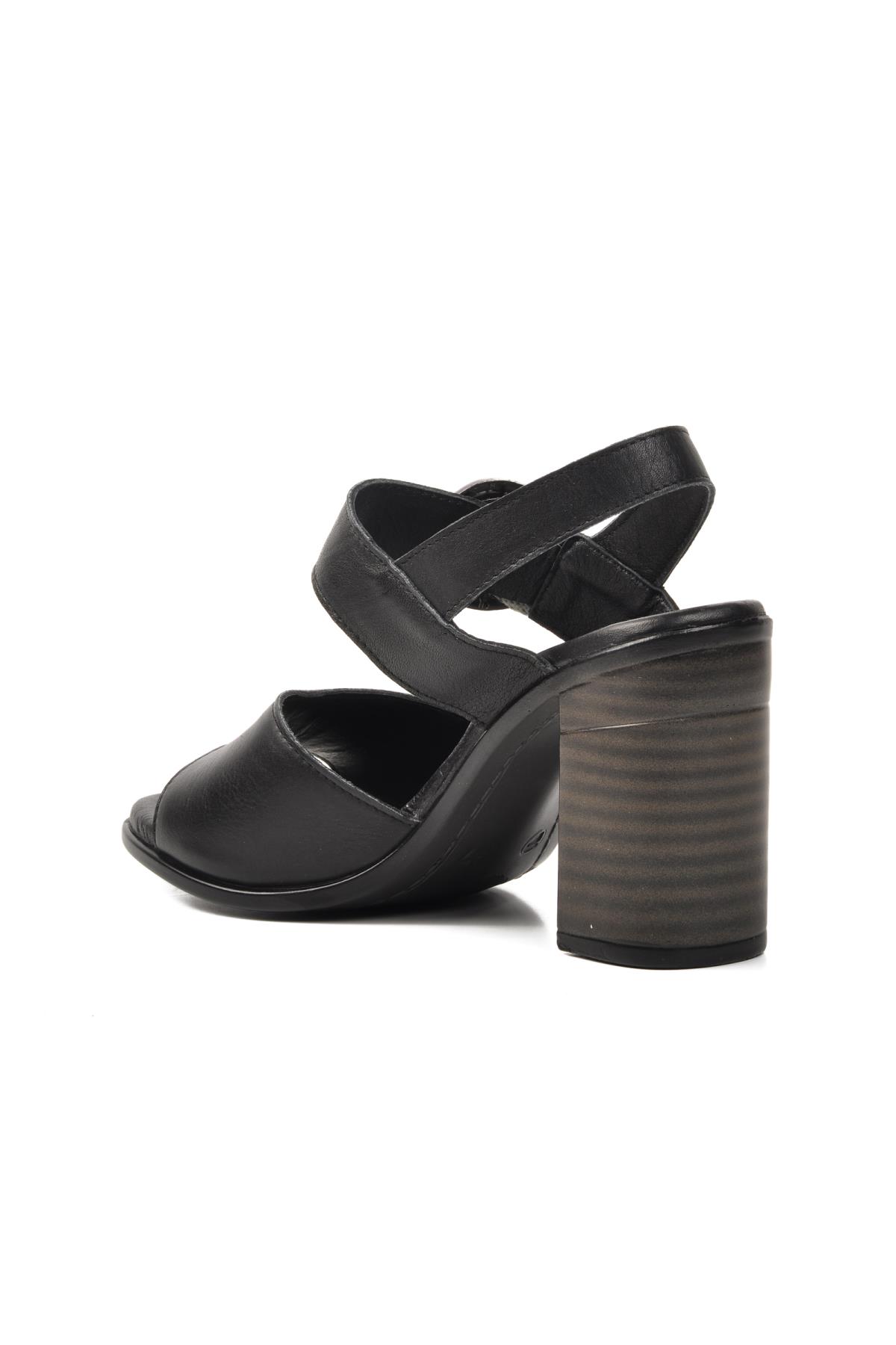 9750 Siyah Hakiki Deri Kadın Topuklu Sandalet - Görsel 11