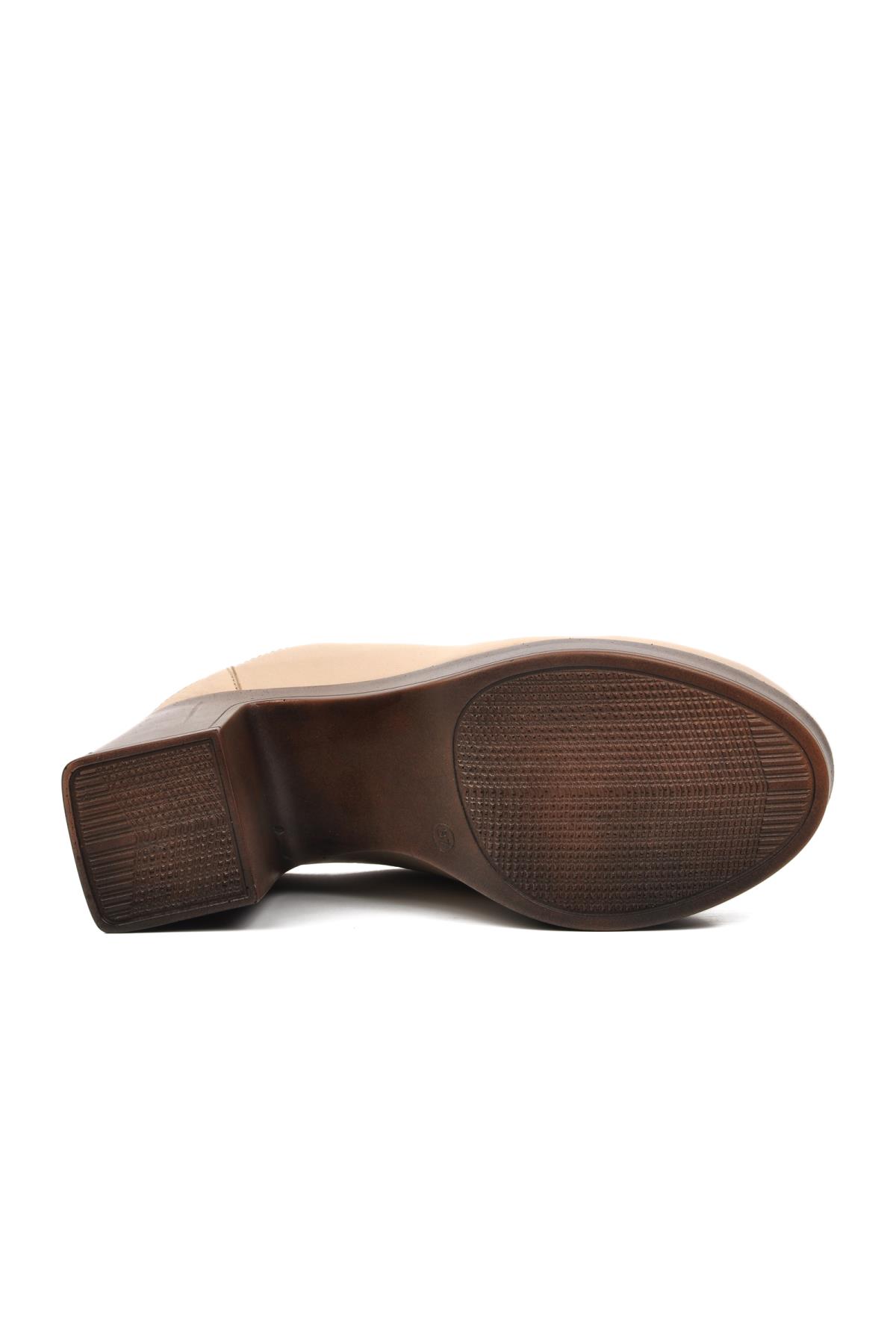 2217013Y Bej Hakiki Deri Kadın Topuklu Sabo Terlik - Görsel 8