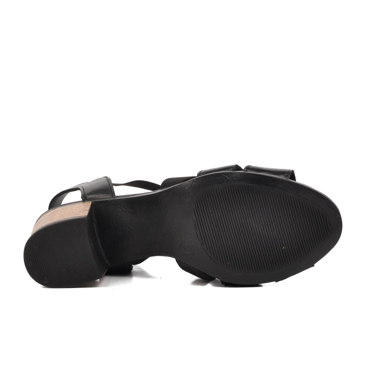 1857227Y Siyah Hakiki Deri Kadın Topuklu Sandalet - Görsel 3