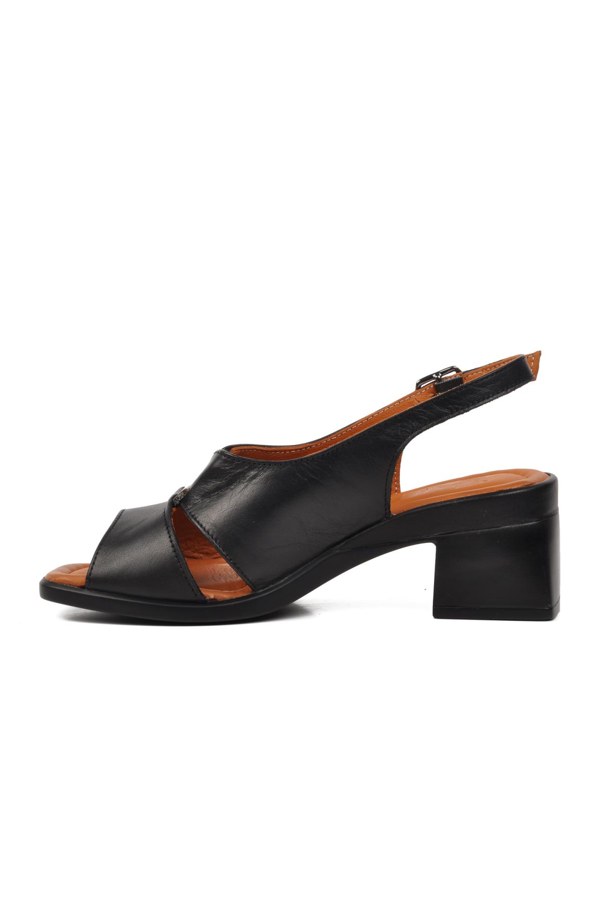 2311510Y Siyah Hakiki Deri Kadın Topuklu Sandalet - Görsel 5