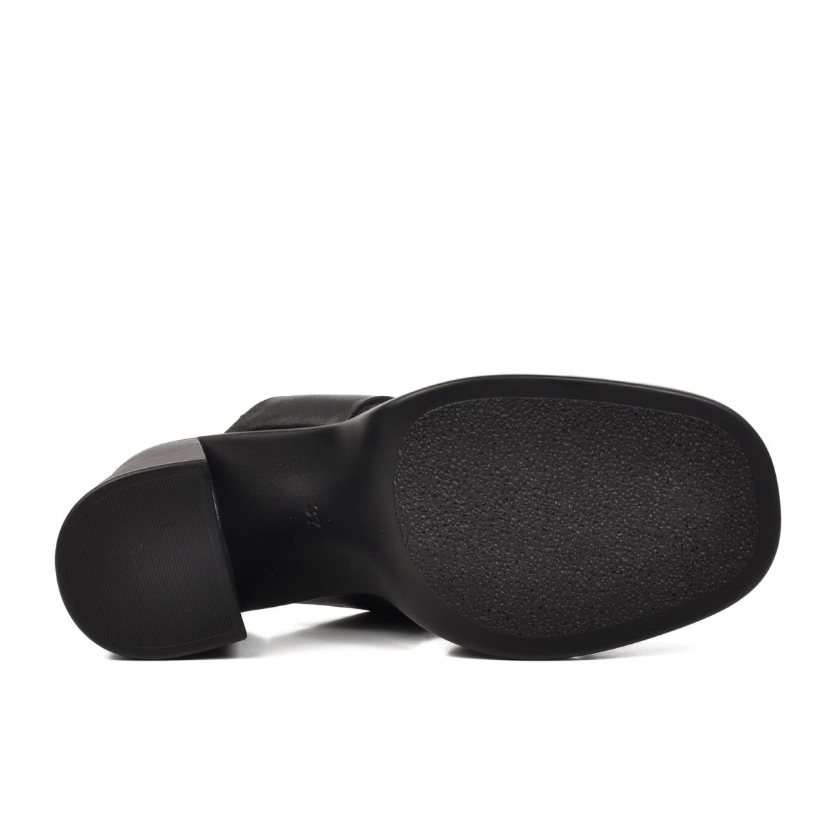 2413403Y Siyah Hakiki Deri Kadın Topuklu Terlik - Görsel 3