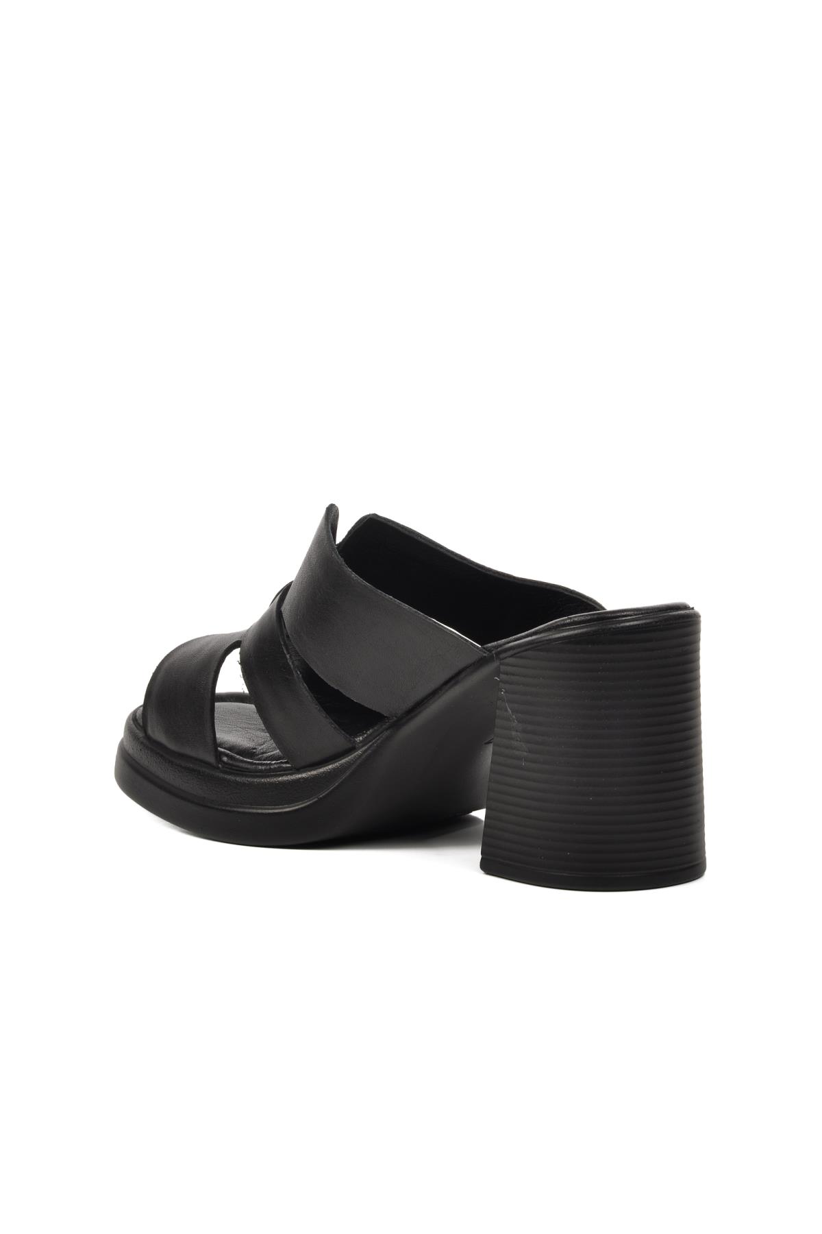 2413403Y Siyah Hakiki Deri Kadın Topuklu Terlik - Görsel 7