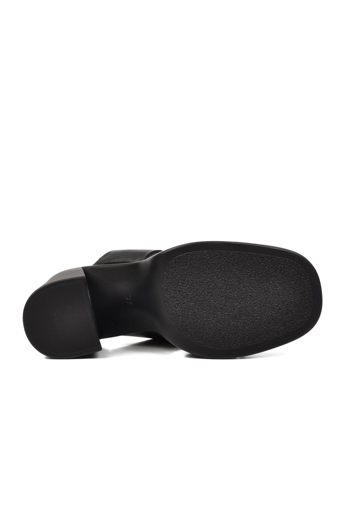 2413403Y Siyah Hakiki Deri Kadın Topuklu Terlik - Görsel 8